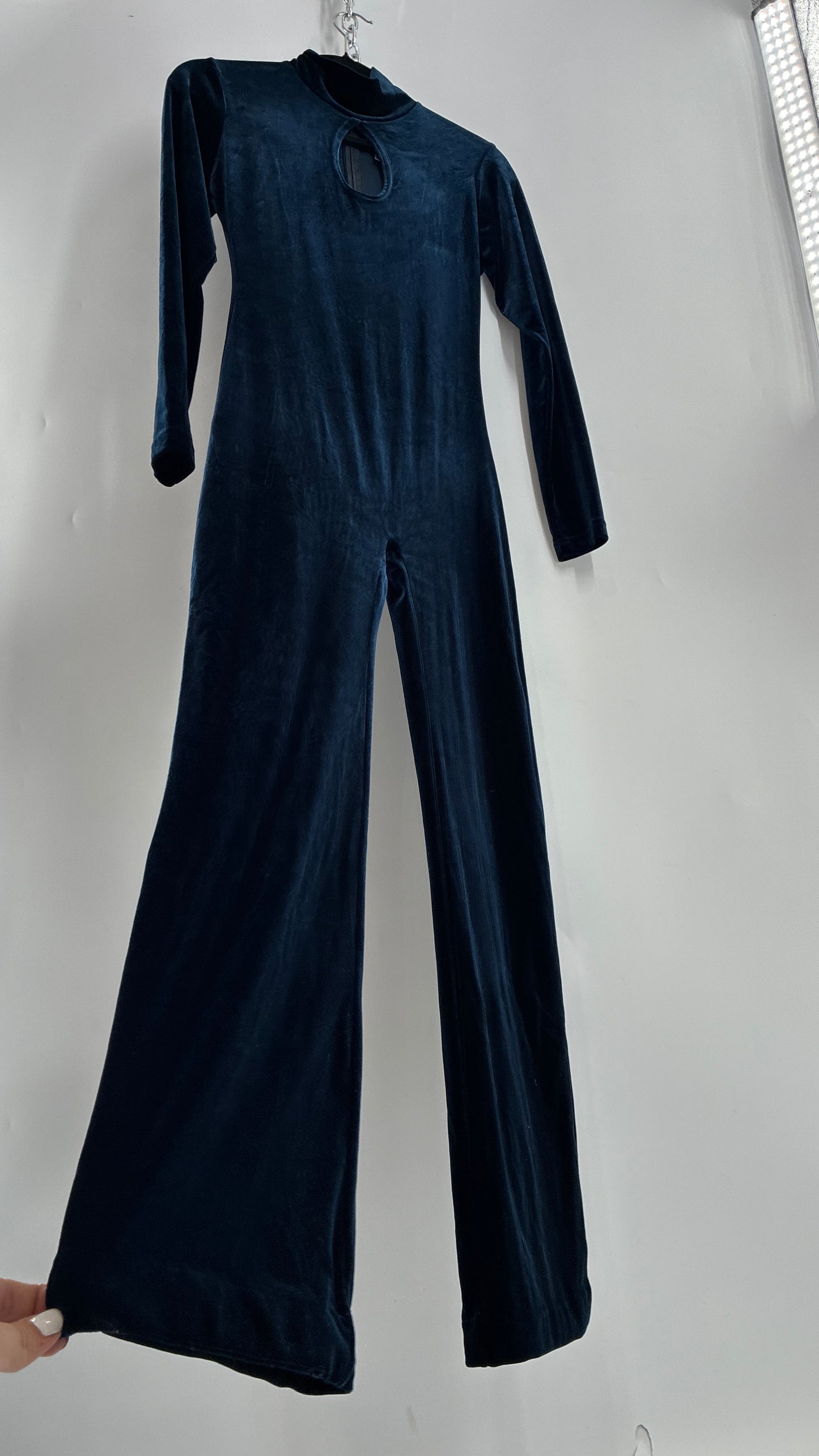 Vintage 1990s MODA INTERNATIONAL Midnight/Navy Blue Jumpsuit with Cut Out Keyhole Detail (Small)