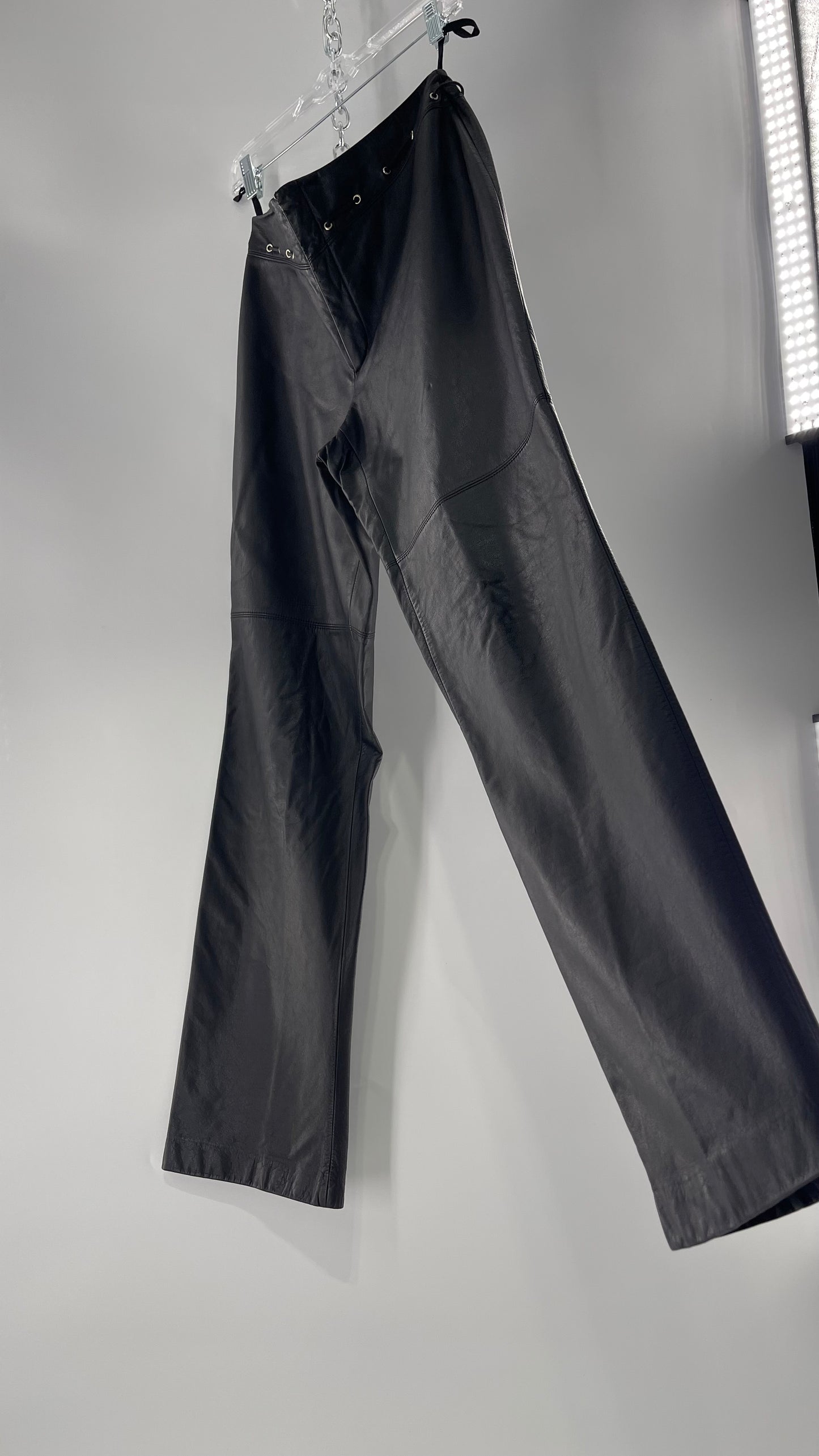 Vintage 90s RALPH Ralph Lauren Thin Leather Pants with Thread Through Grommet Detail on Waistline (4)