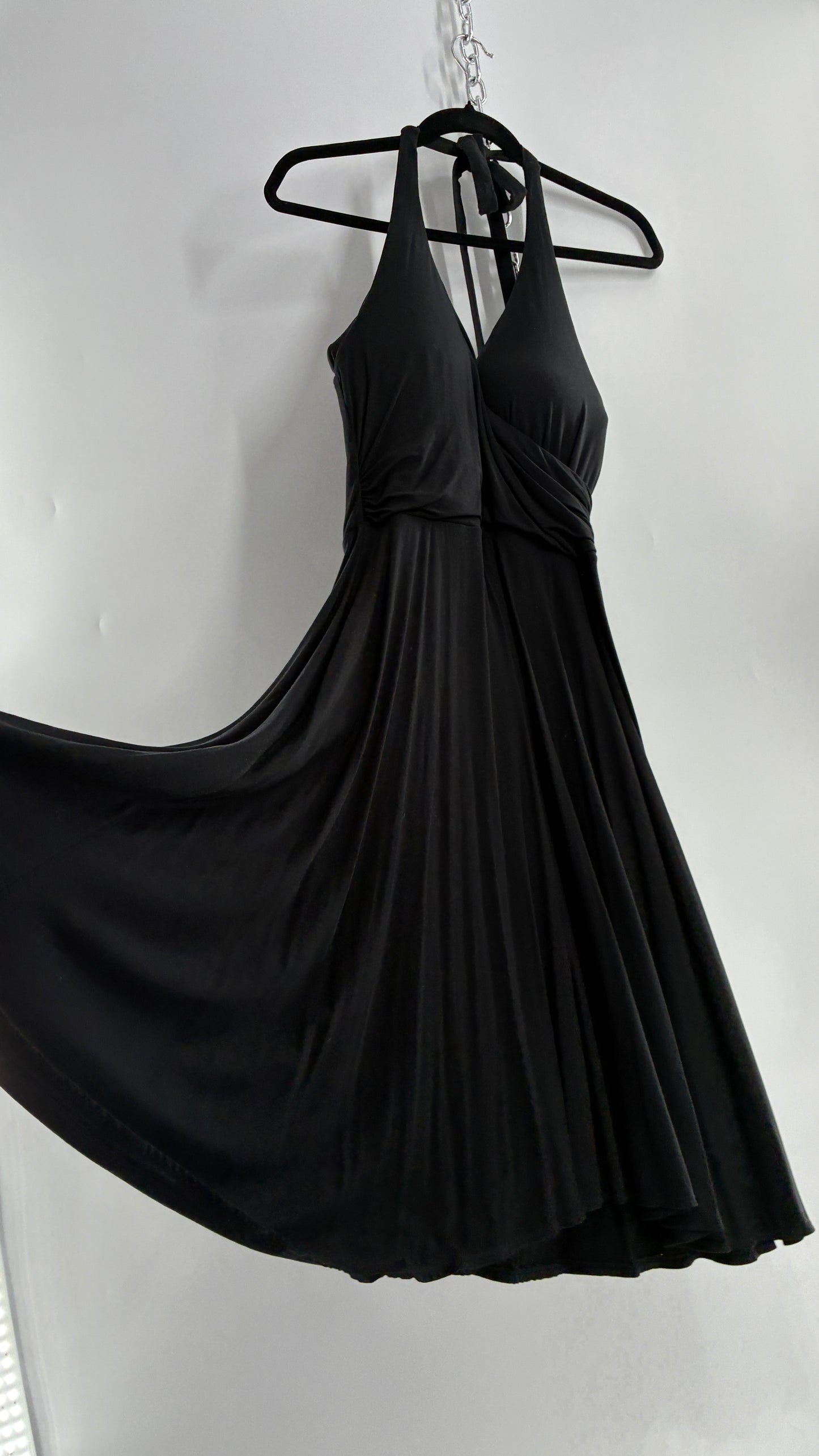 Rare Vintage Victoria’s Secret Black Jersey Knit Halter Voluminous Dress with Built in Padded Bra (34C)