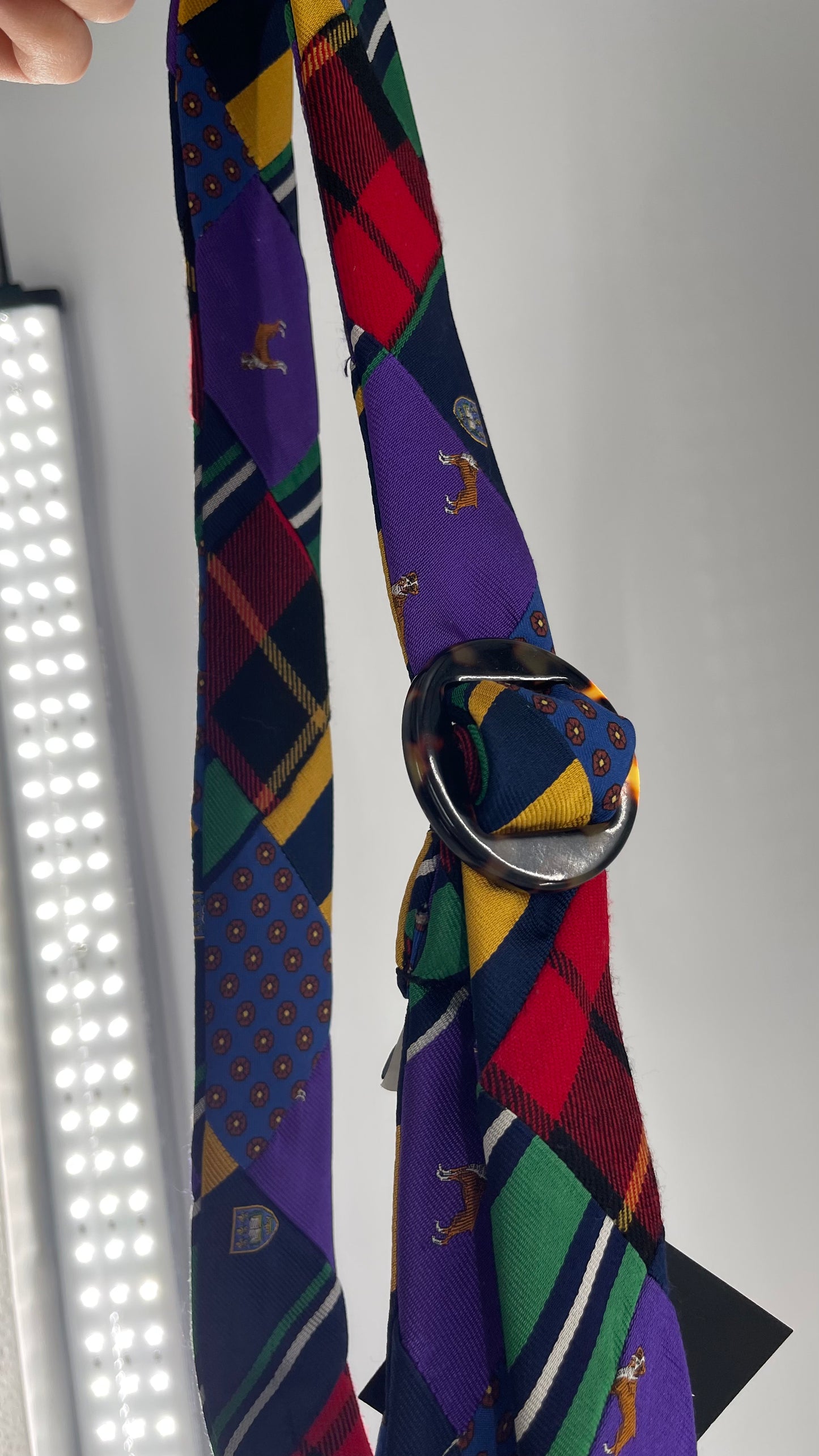 J. Crew Patchwork Tie Belt with Tortoise Buckle (S/M)
