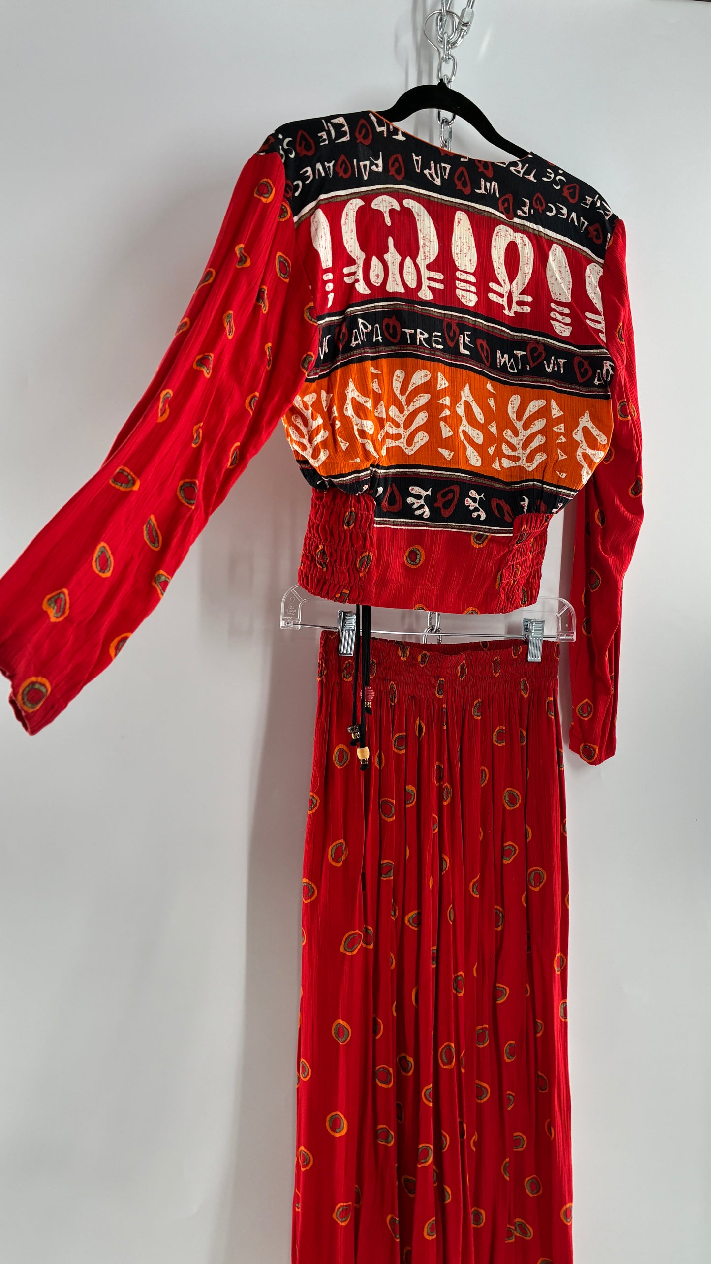 Vintage CAROLE LITTLE Red 3pc Set, Cropped Blouse, Haram Pant and Skirt (Pants 4, Skirt 10, Top S)