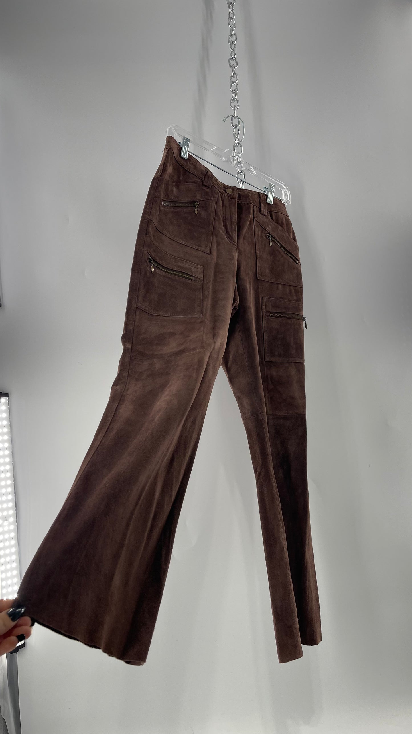 Vintage Context Petit Brown Suede Straight Leg Cargos with Pockets and Bronze Zippers (8P)