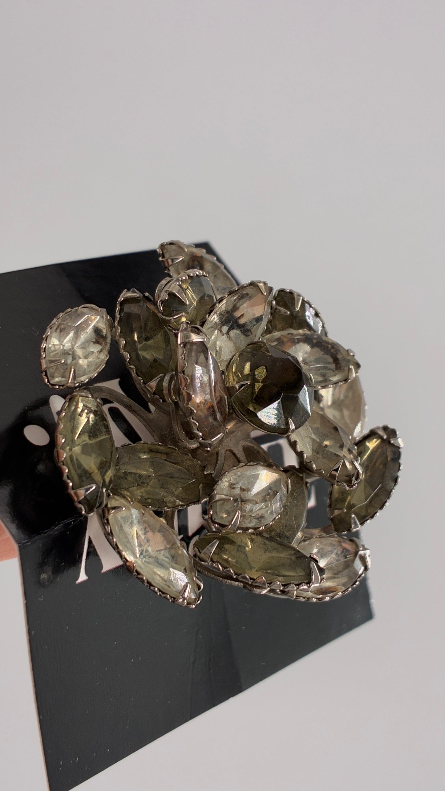 Vintage Smoky Grey Tones Marquise Cut Gemstone Brooch Pin