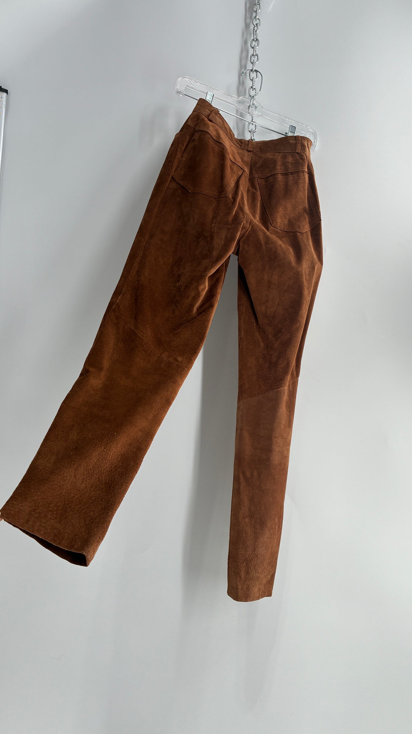 Vintage 1980 ANNTAYLOR High Waisted Brown Suede Leather Straight Leg Bottoms (2)