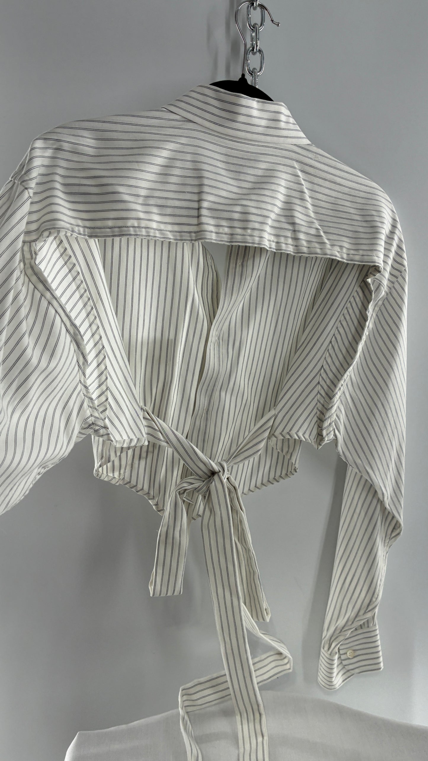 Vintage CALVIN KLEIN Reworked Button Front Backless White Striped Blouse (One Size)