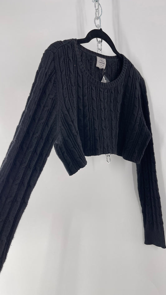 Urban Outfitters Reworked Cropped Cableknit Black Sweater (Medium)