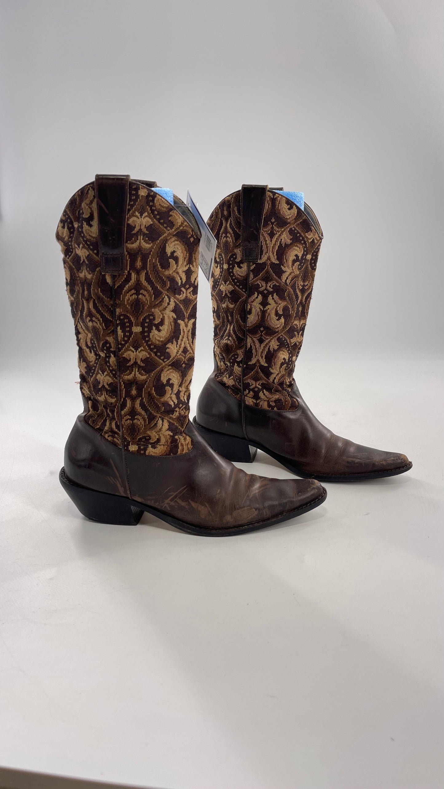 Vintage Matisse Brown Leather Tapestry Cowboy Boot (8.5)