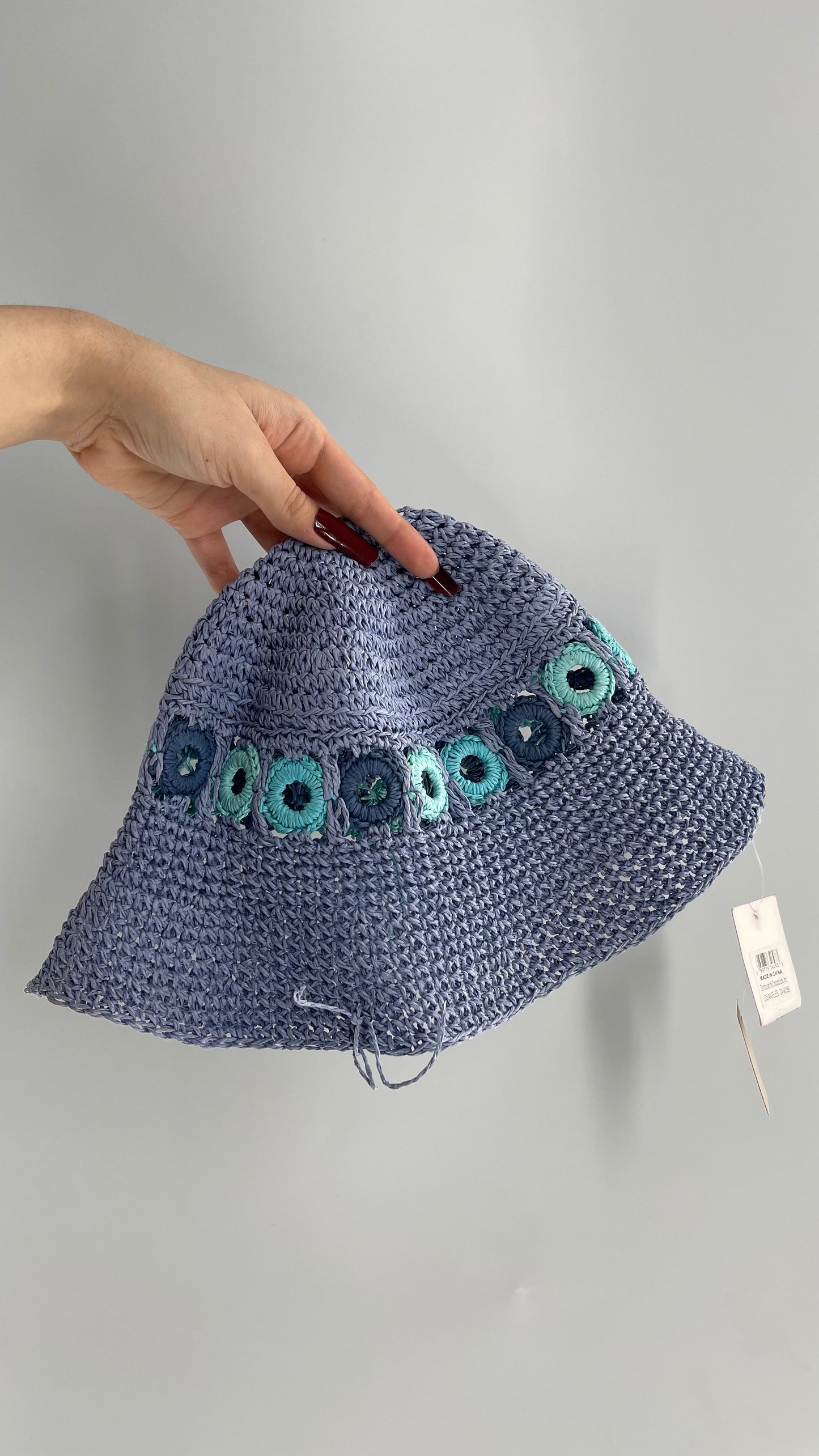 Deadstock Vintage Periwinkle Straw Bucket Hat with Tags Attached