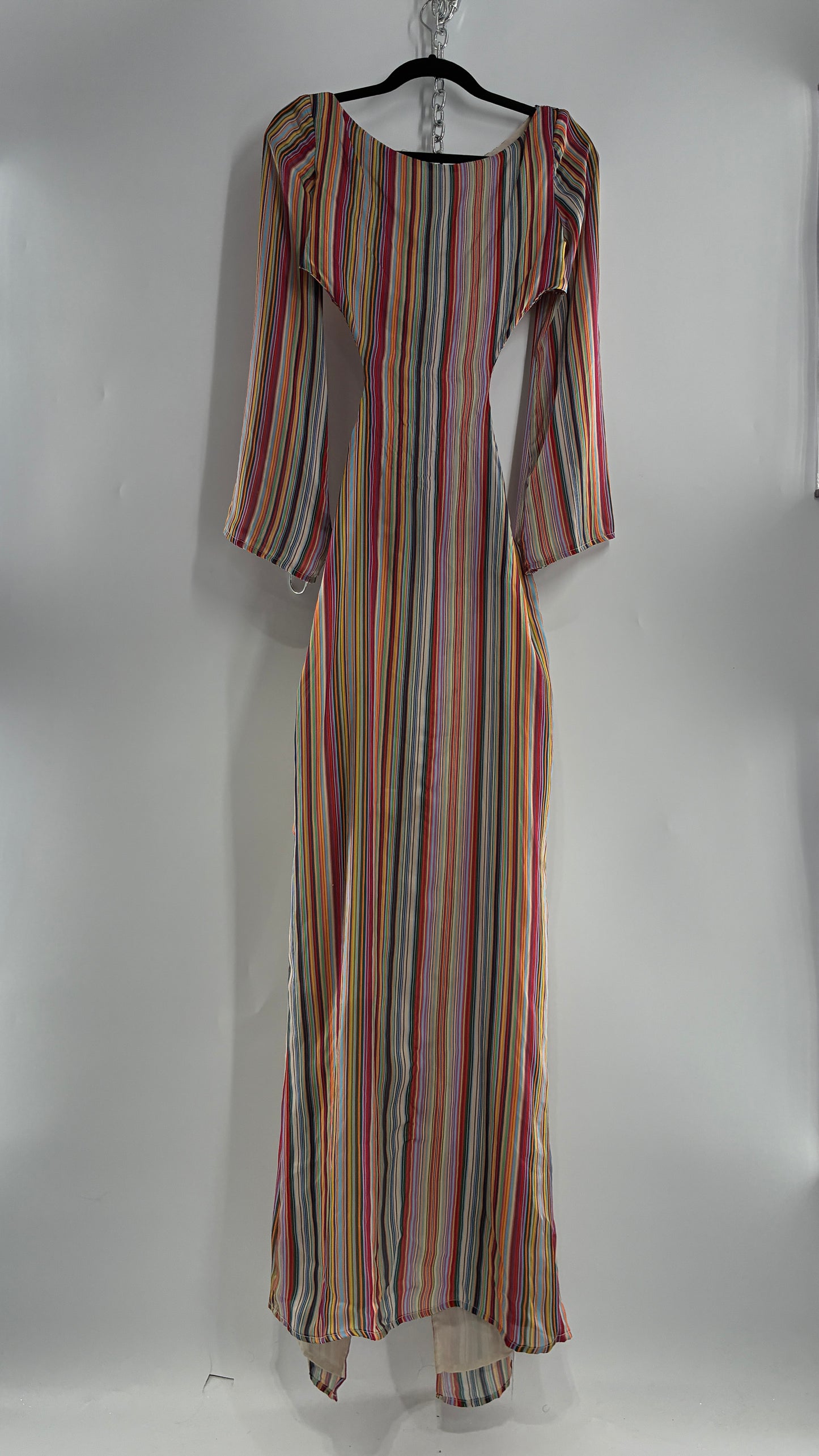 WINTERMUSE Daphne Multicolored Striped Silky Backless Cutout Dress (4)