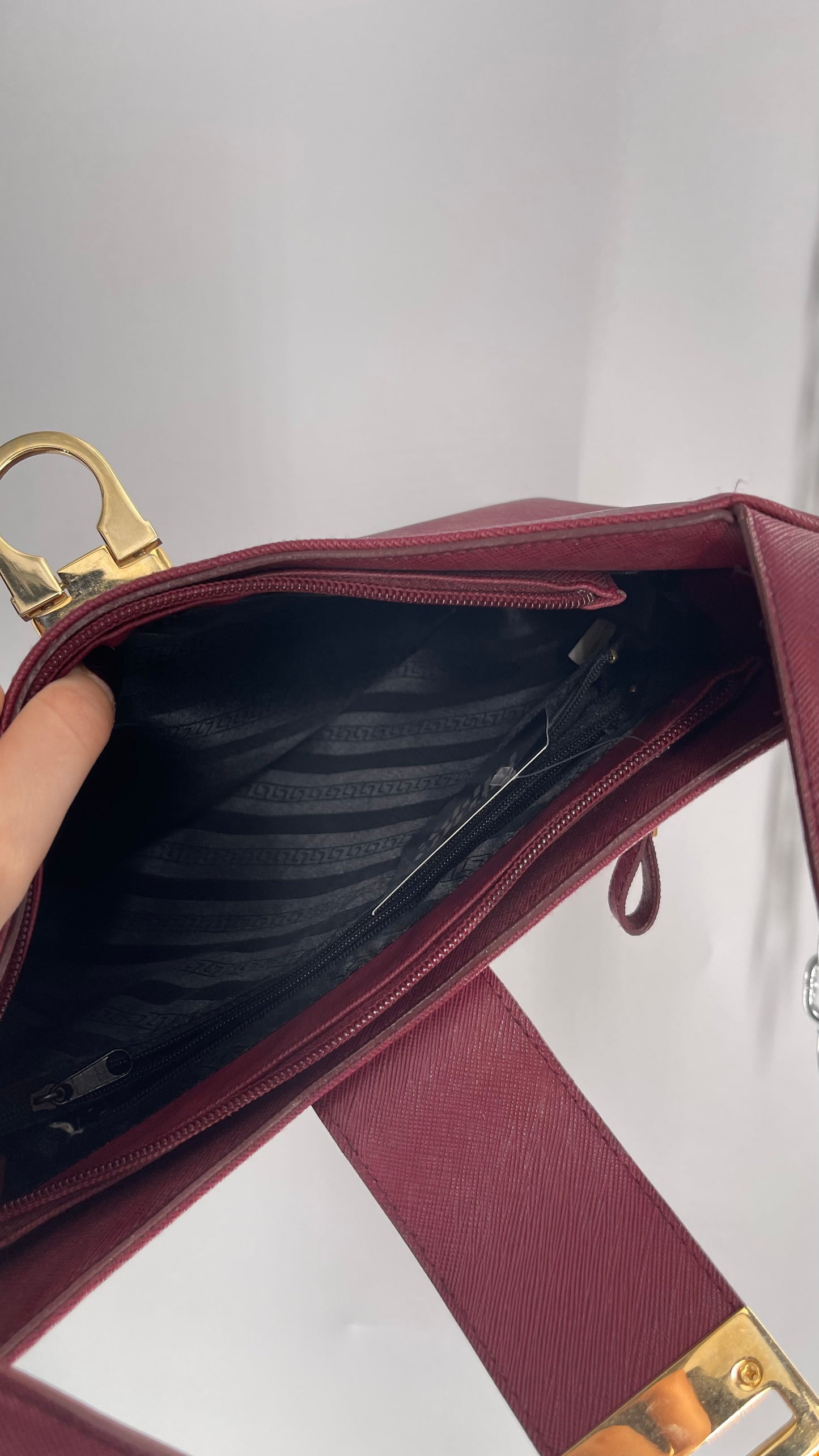 Vintage Salvatore Ferragamo Maroon Red Pocketbook Bag with Gold Hardware