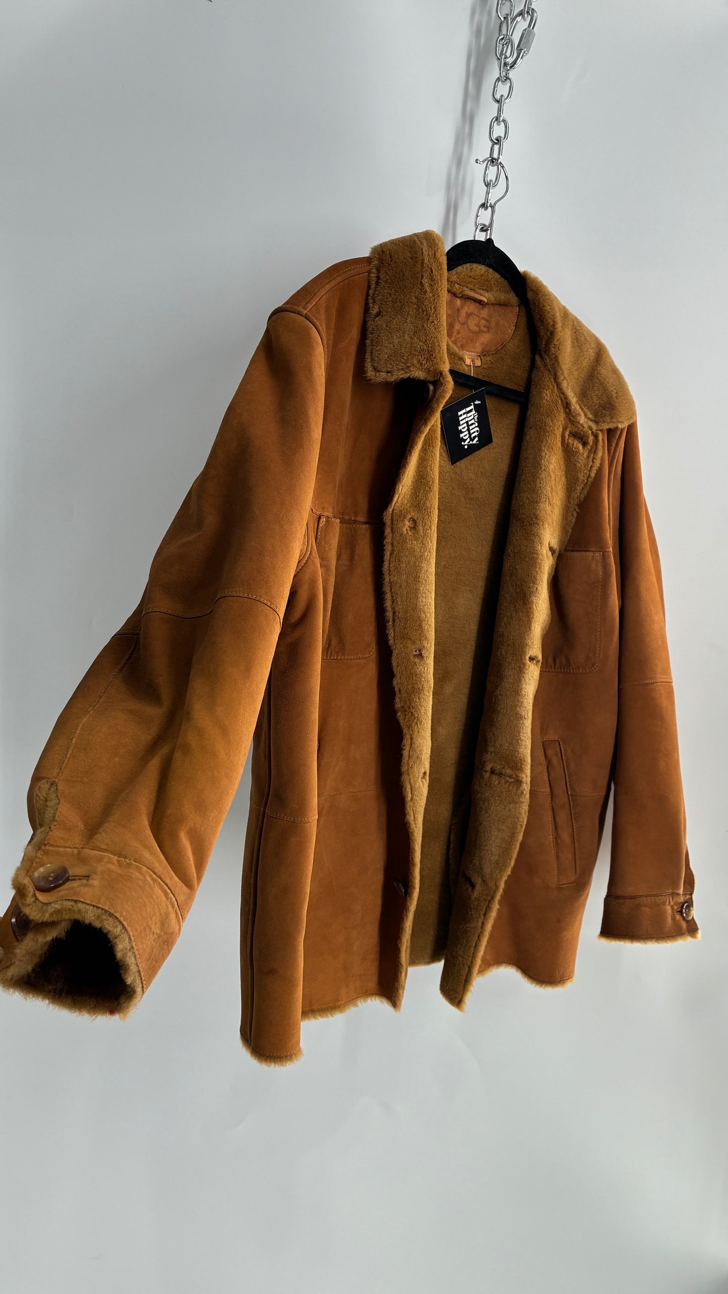 Vintage UGG Genuine Leather Button Front Fur Lined Jacket (Large)