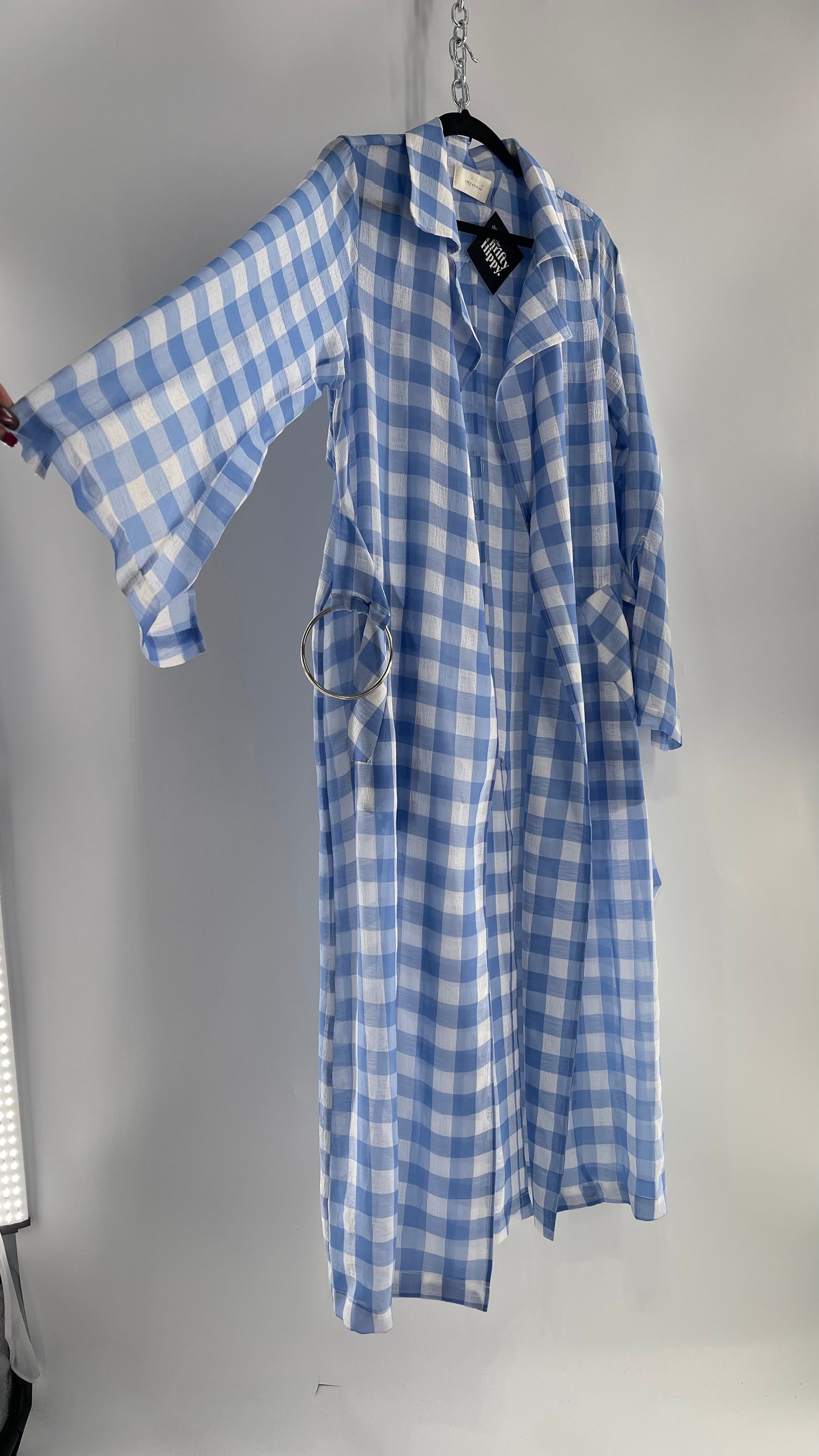 Capulet Anthropologie Gingham Baby Blue Coat/Cape (S)
