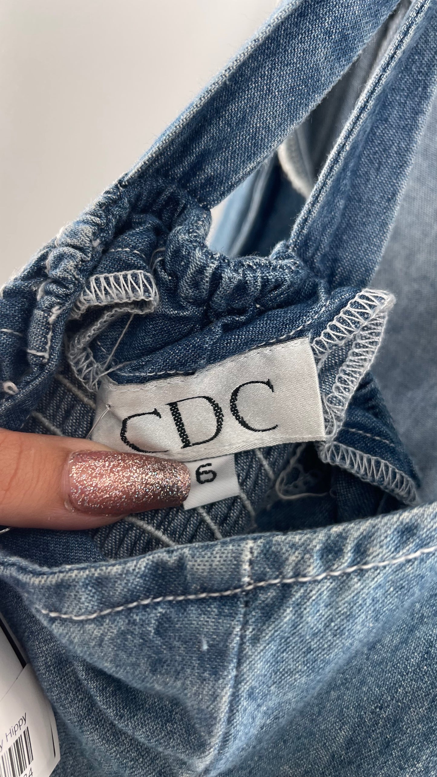 Vintage CDC Denim Triple Tie Bust Maxi Dress (6)