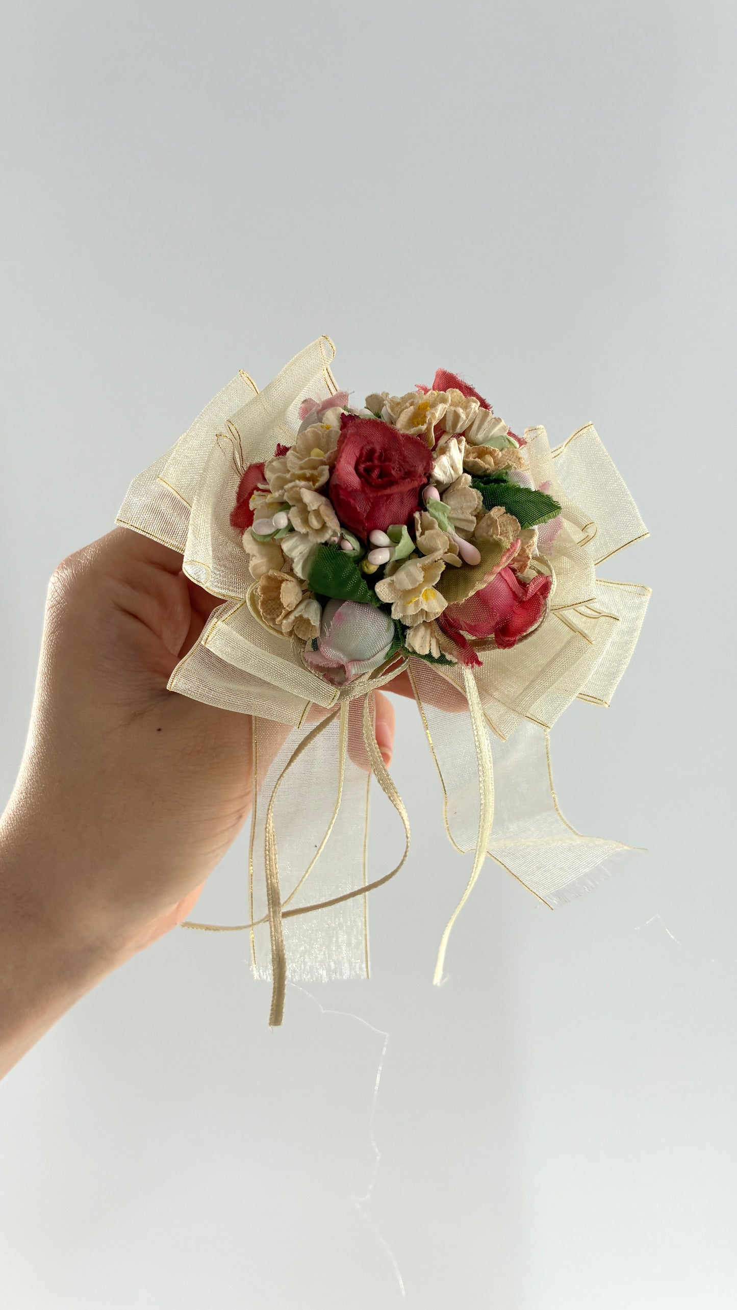 Vintage Lace Fabric Florals Bow Pin Brooch