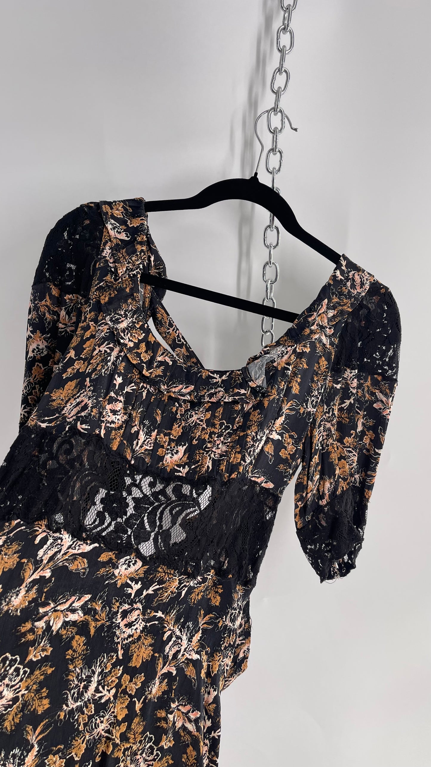 Free People Black Floral Mini Dress with Open Back and Lace Details (4)