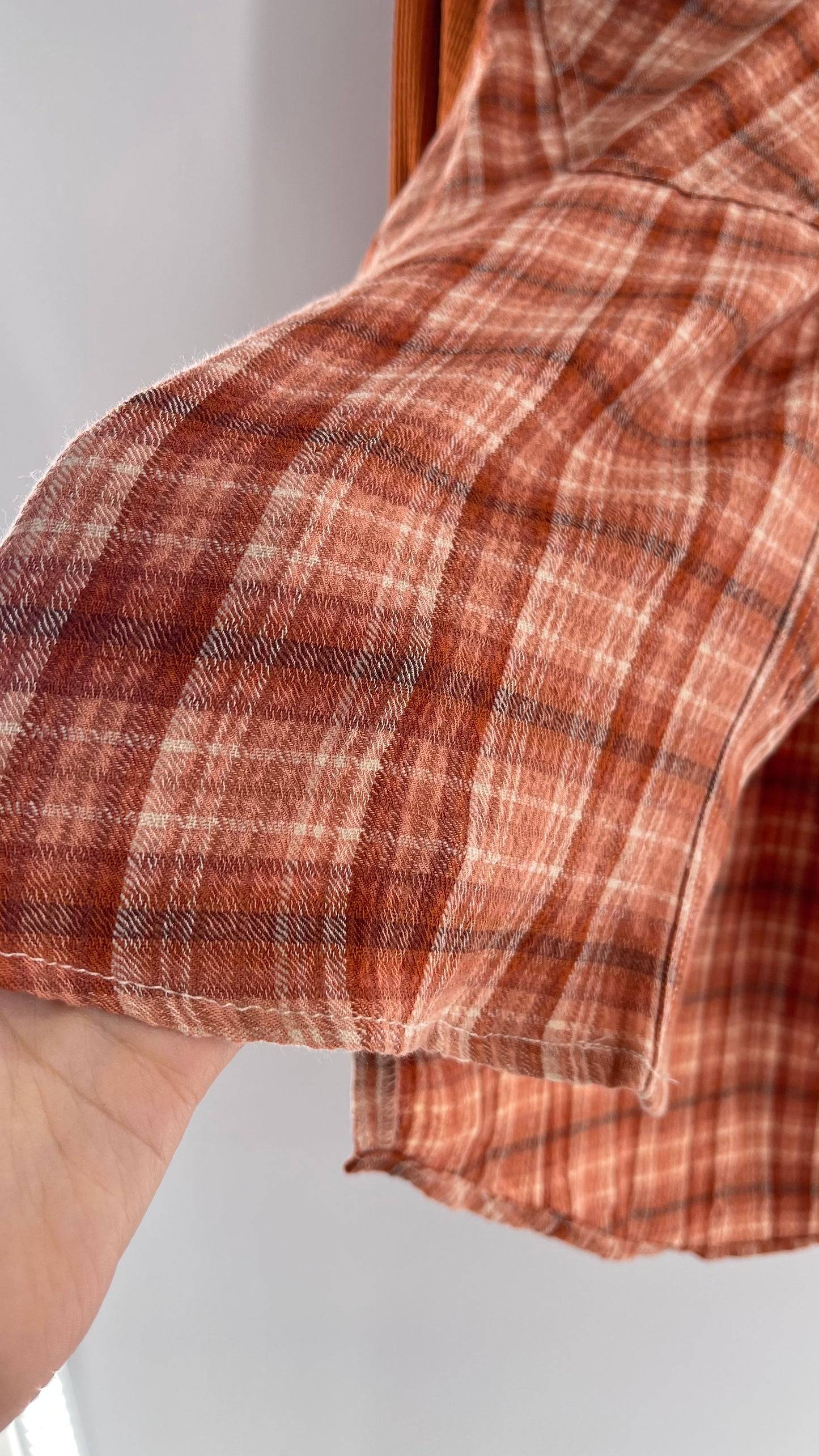 BDG Burnt Orange Flannel with Waffle Knit Sleeves (XS)