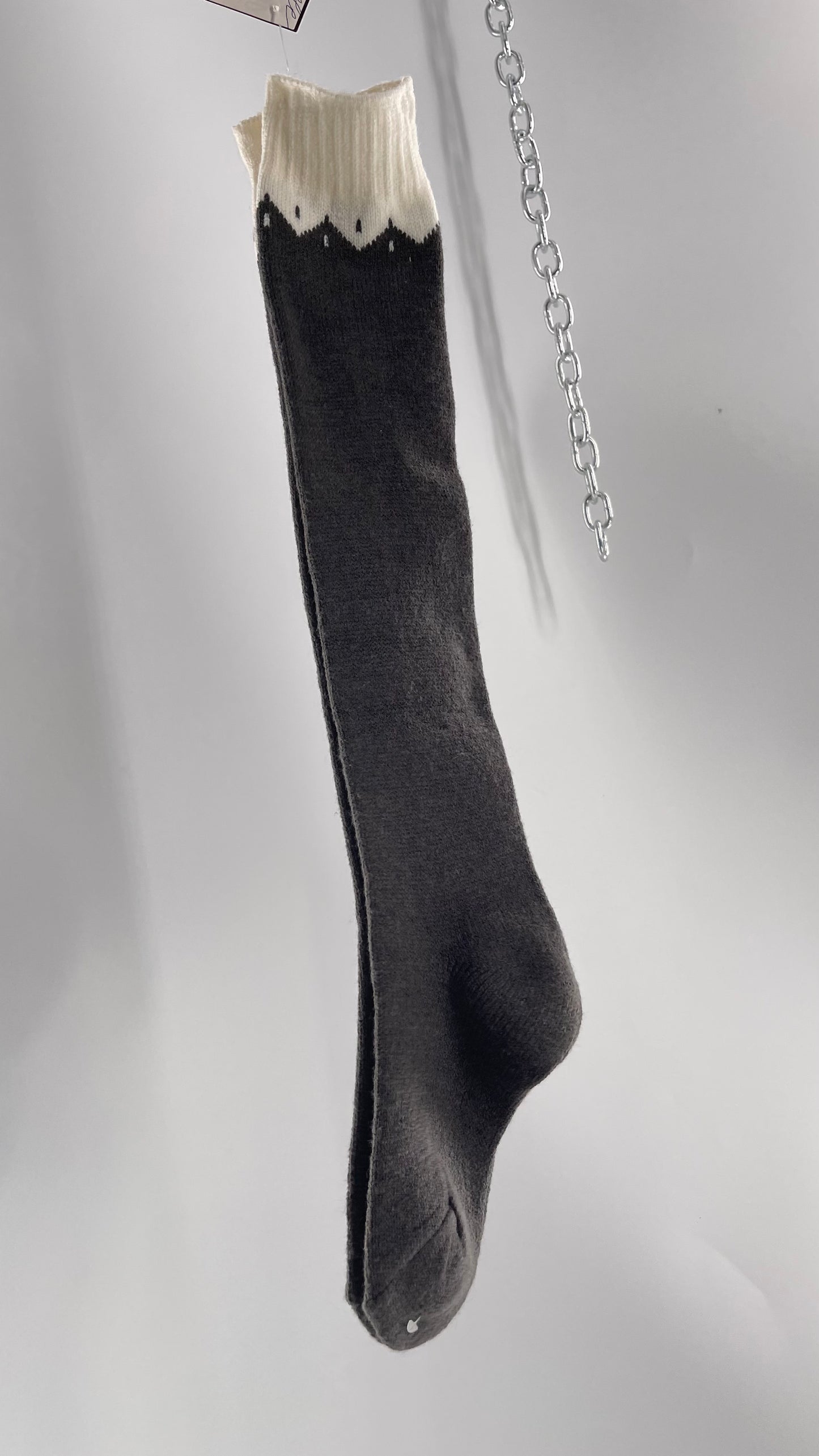 Free People Knit Dark Grey Thigh Socks with White Trim