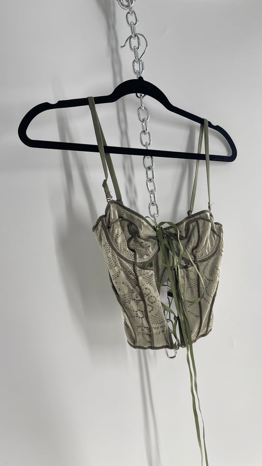 Sage Green Lace Front Textured Lace Corset (Medium)