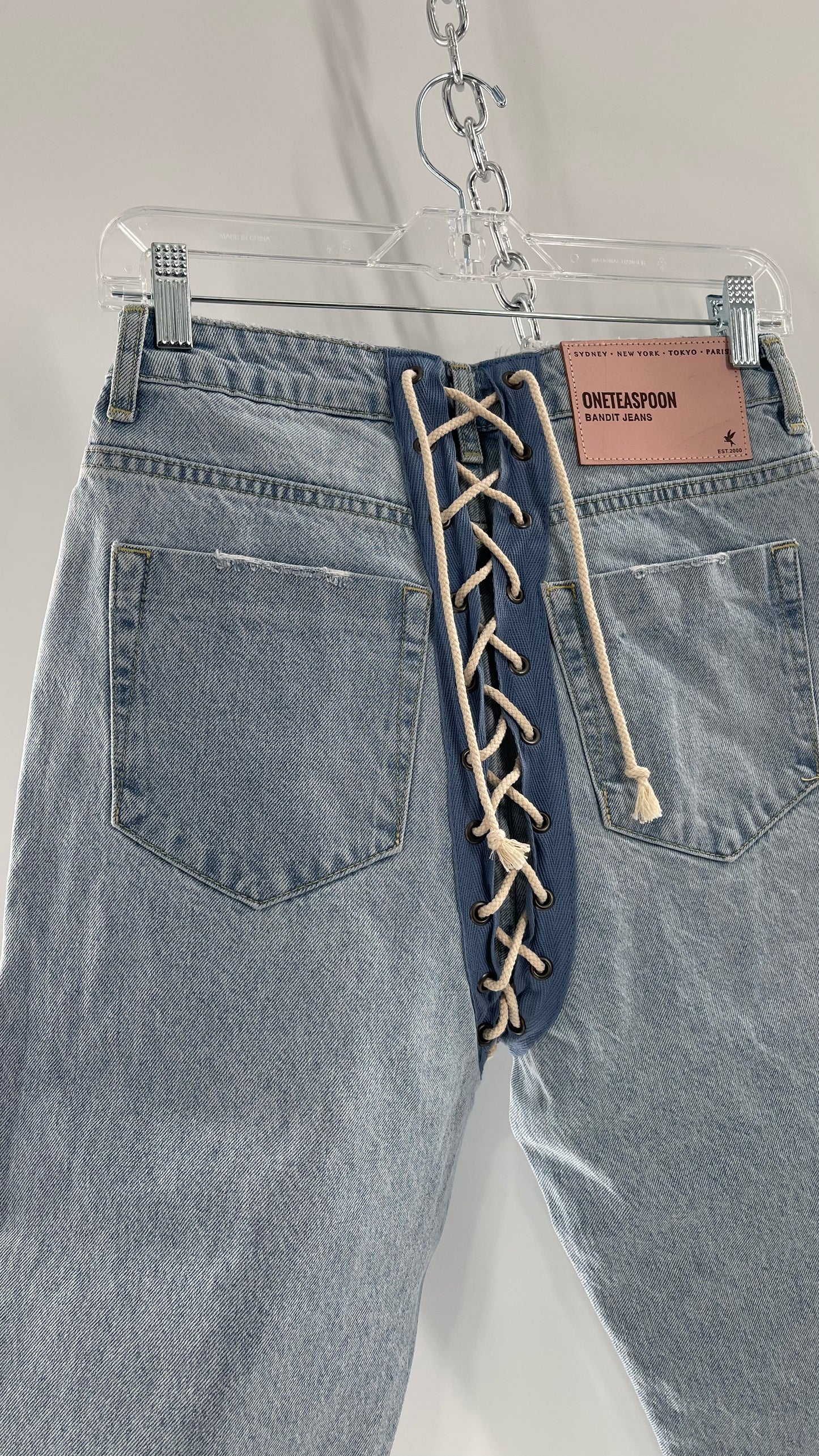 One Teaspoon Best Blue Lace Bandit Jeans Lace Up Detail on Front and Back (24)