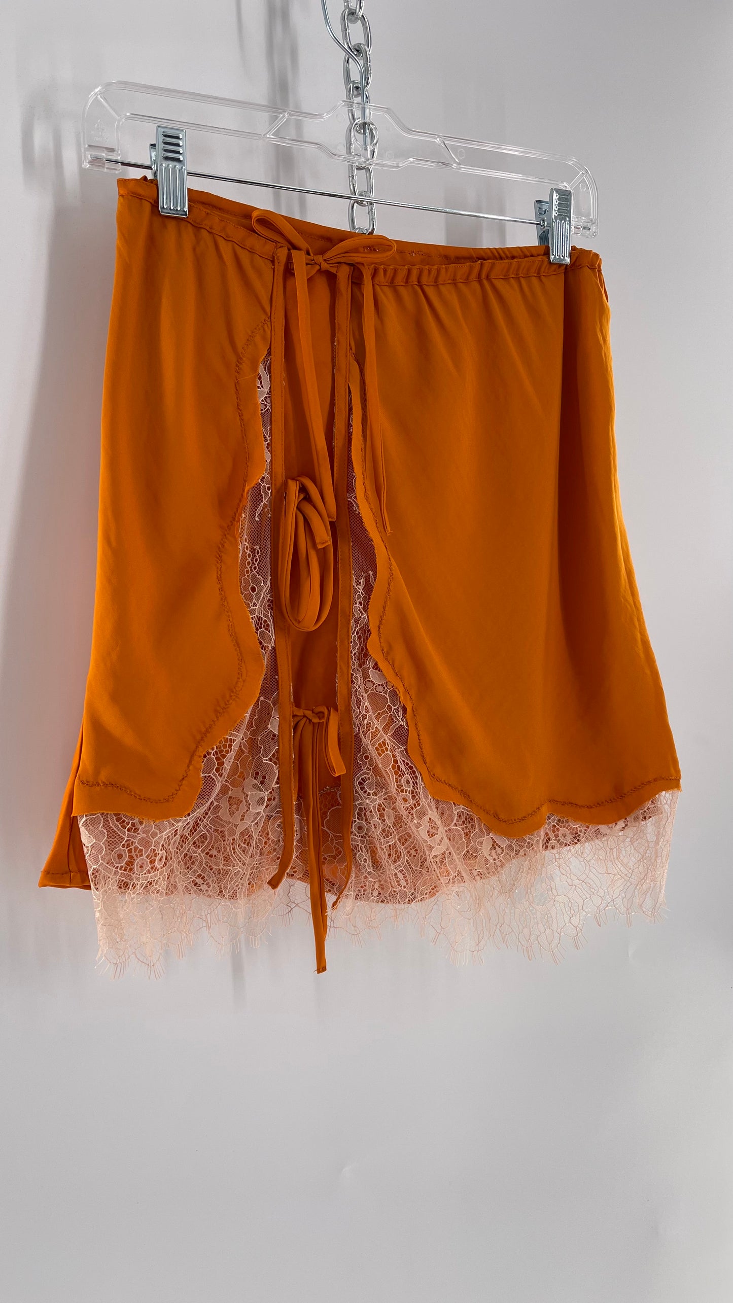 Free People Orange Lace Trim Silky Mini Skirt (Medium)
