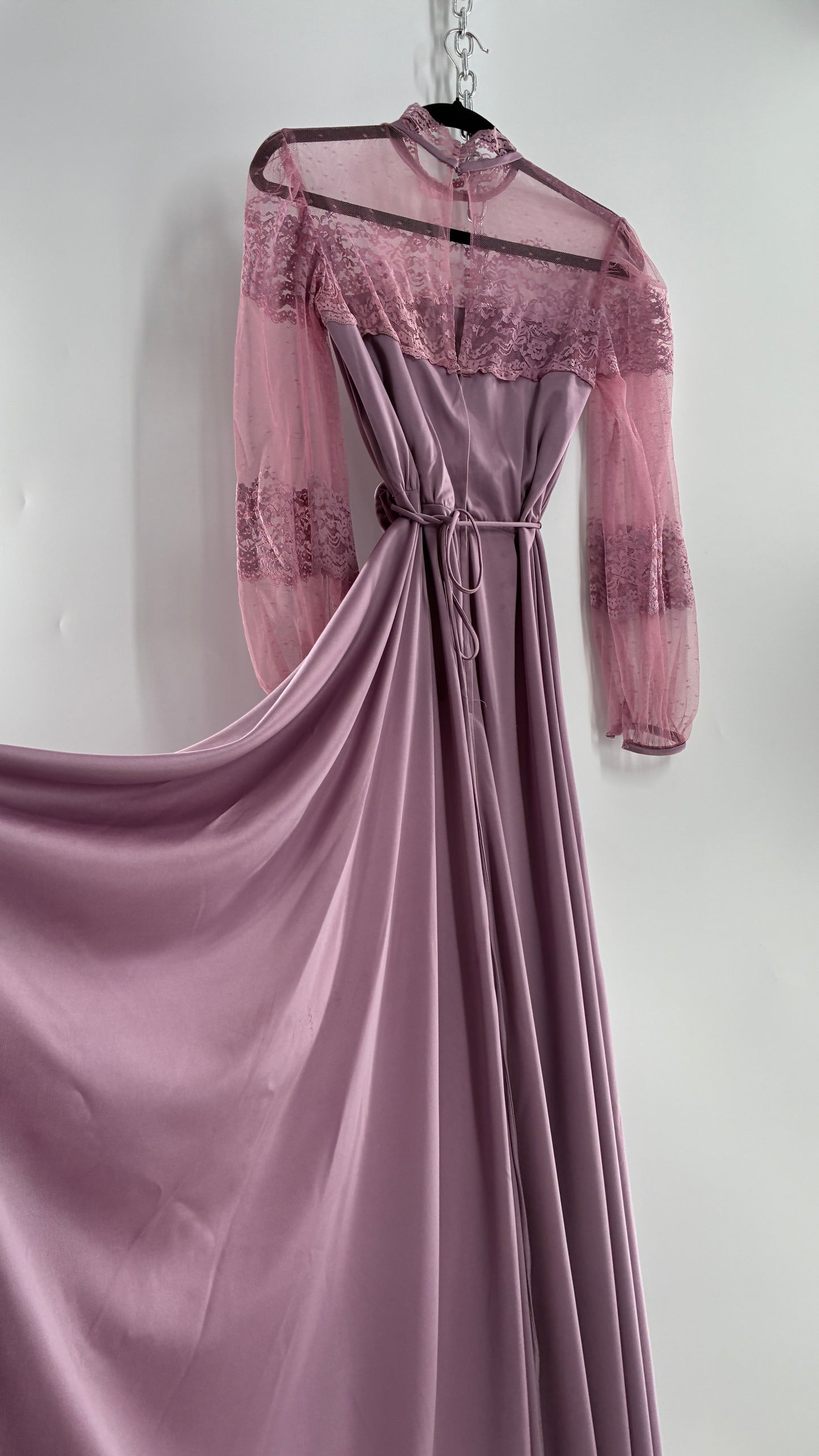 Vintage Handmade Dusty Purple Mauve Bubble Sleeve Maxi Dress (XS/S)