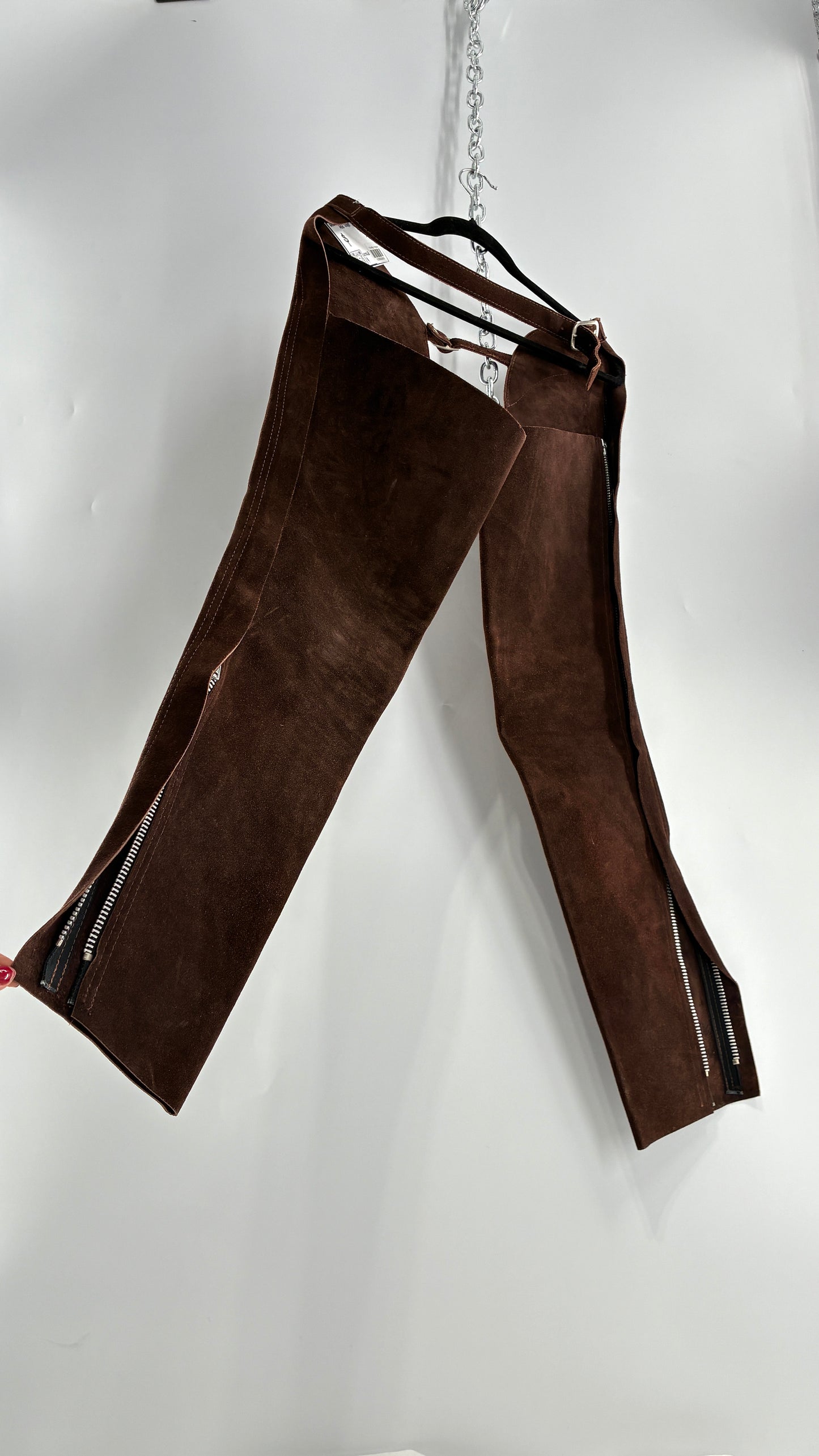 Vintage Chocolate Brown Genuine Suede Leather Chaps with Heavy Duty Side Zipper Detail (XS)