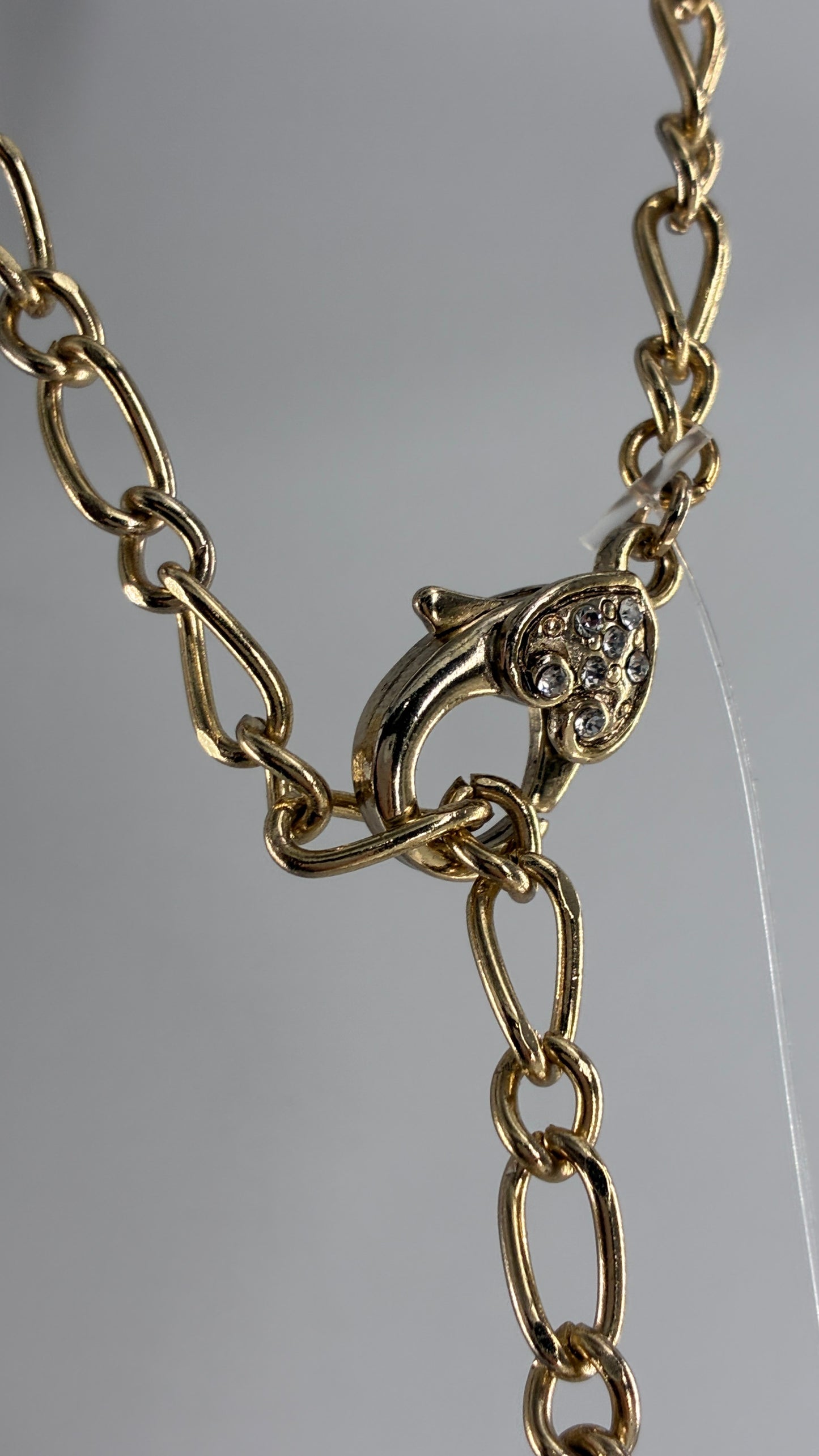 Gold Chain Link Adjustable Necklace with Heart Rhinestone Clasp