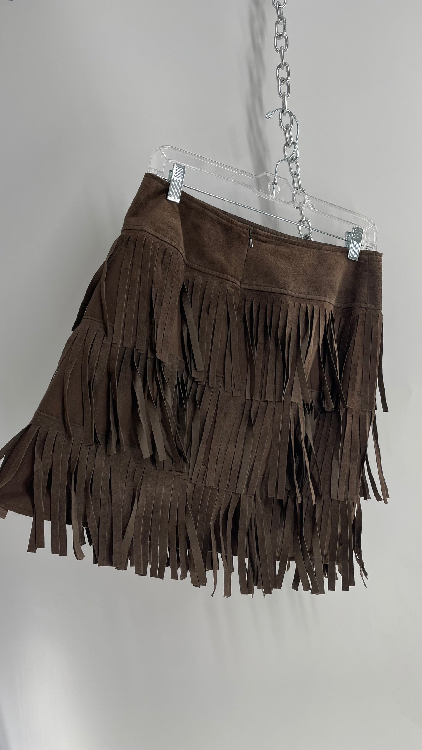 Vintage W by WORTH Brown Genuine Suede Leather Fringe Skirt (2)