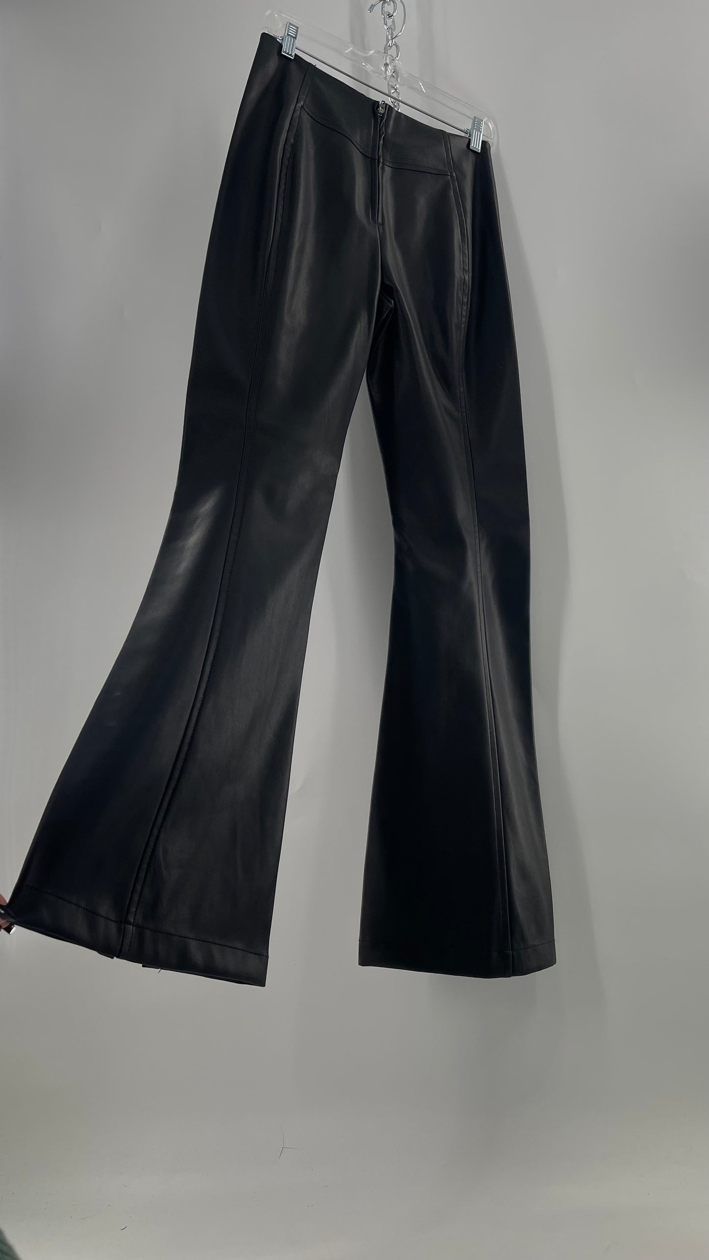 Free People Black Vegan Leather Kick Flares (28)