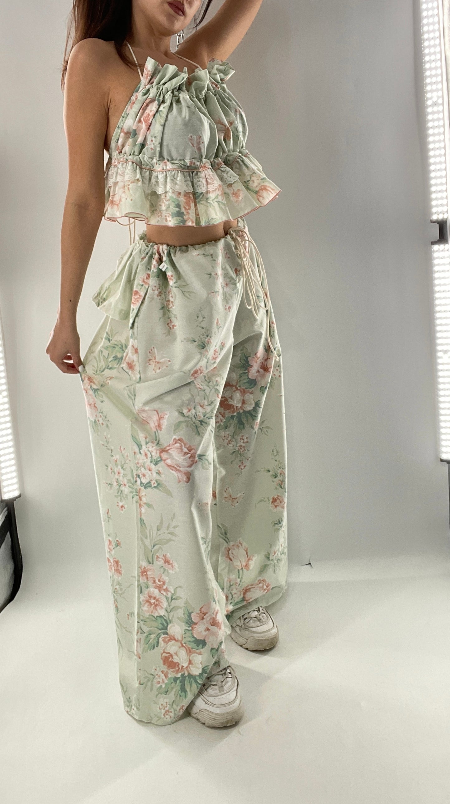 Vintage Set Covered in Delicate Dainty Florals, Butterflies, and Ruffles (One Size, Adjustable)