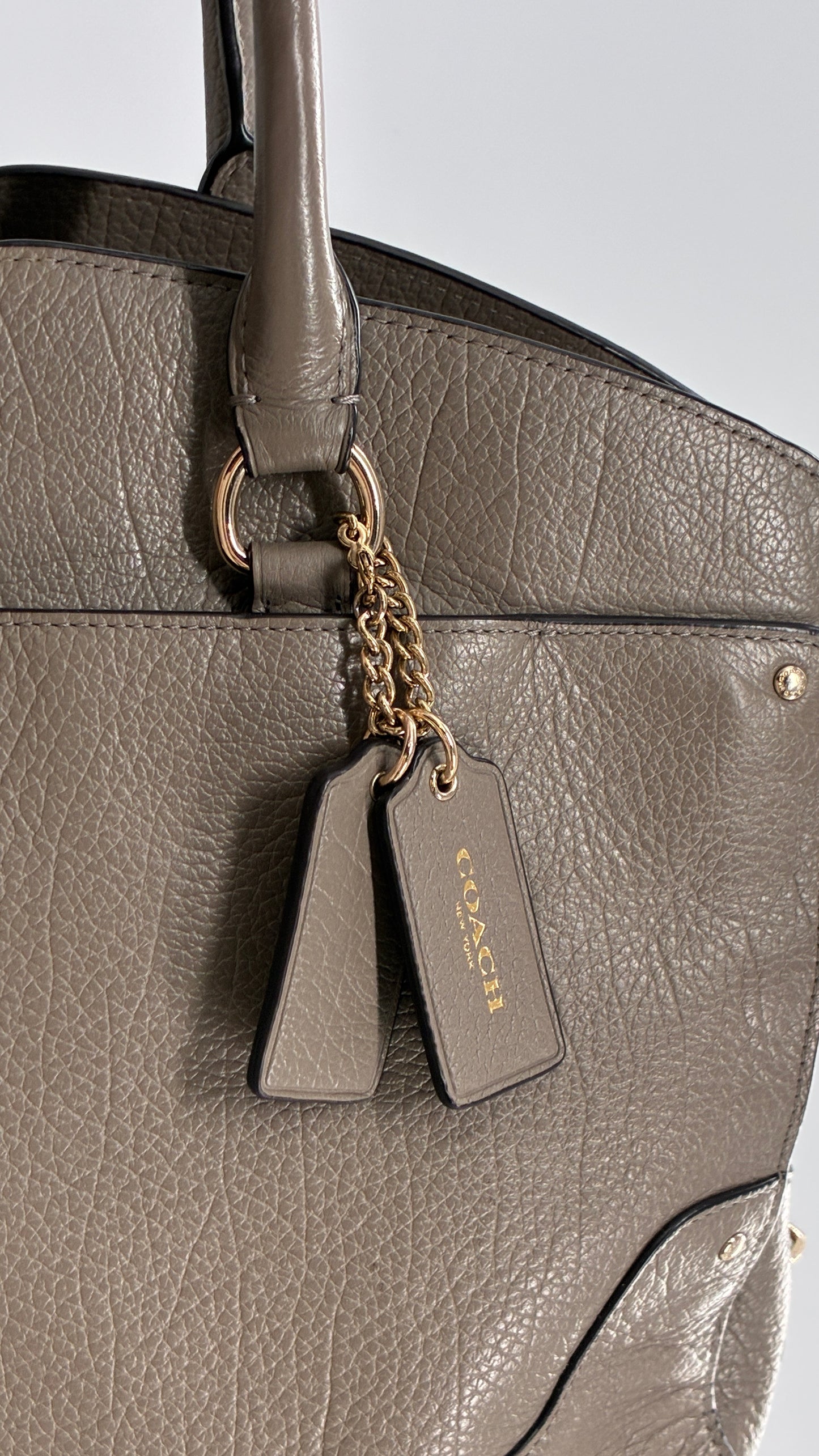 COACH Mercer Satchel 30in Grain Taupe Leather Bag with Multiple Sections and Pockets