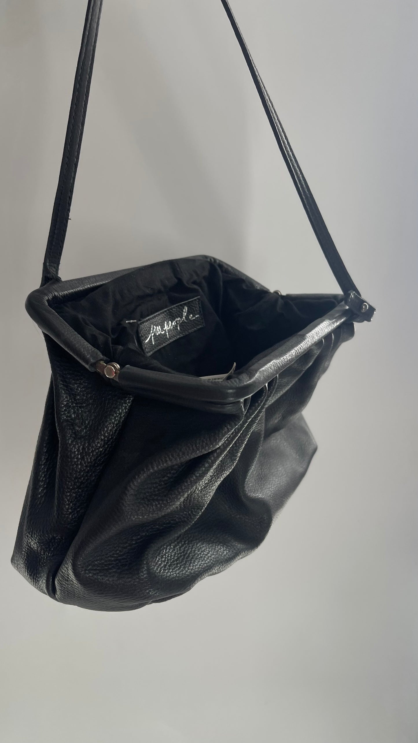 Free People Black Leather Pouch Clutch Style Purse