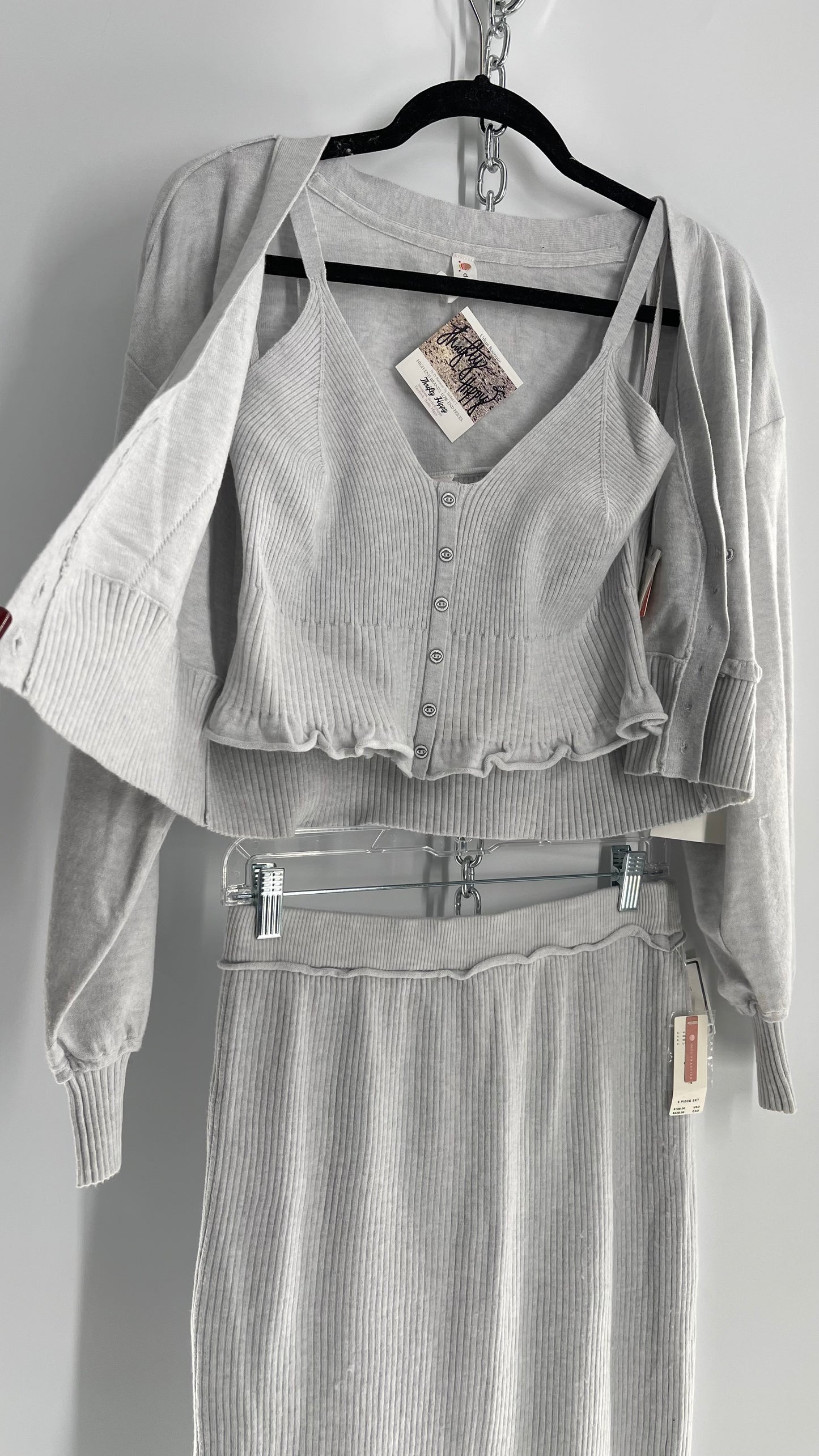 Daily Practice x Anthropologie 3-Piece Knit Loungewear Set: Button-front Tank, Cardigan and Skirt with Tags Attached (Medium)