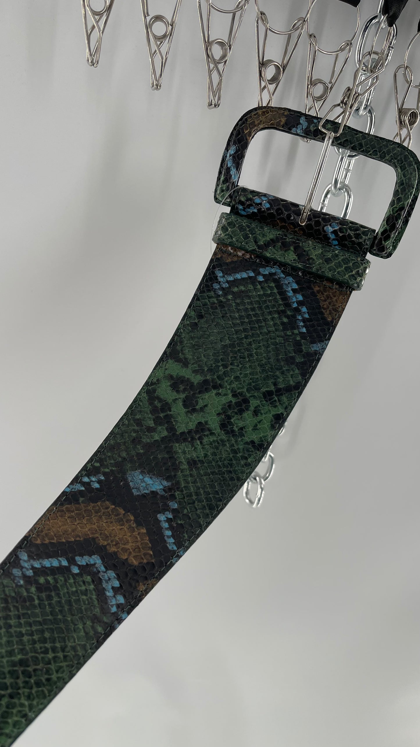 Streets Ahead Green/Blue/Tan Snakeskin Waist Belt with Exaggerated Buckle (XS)