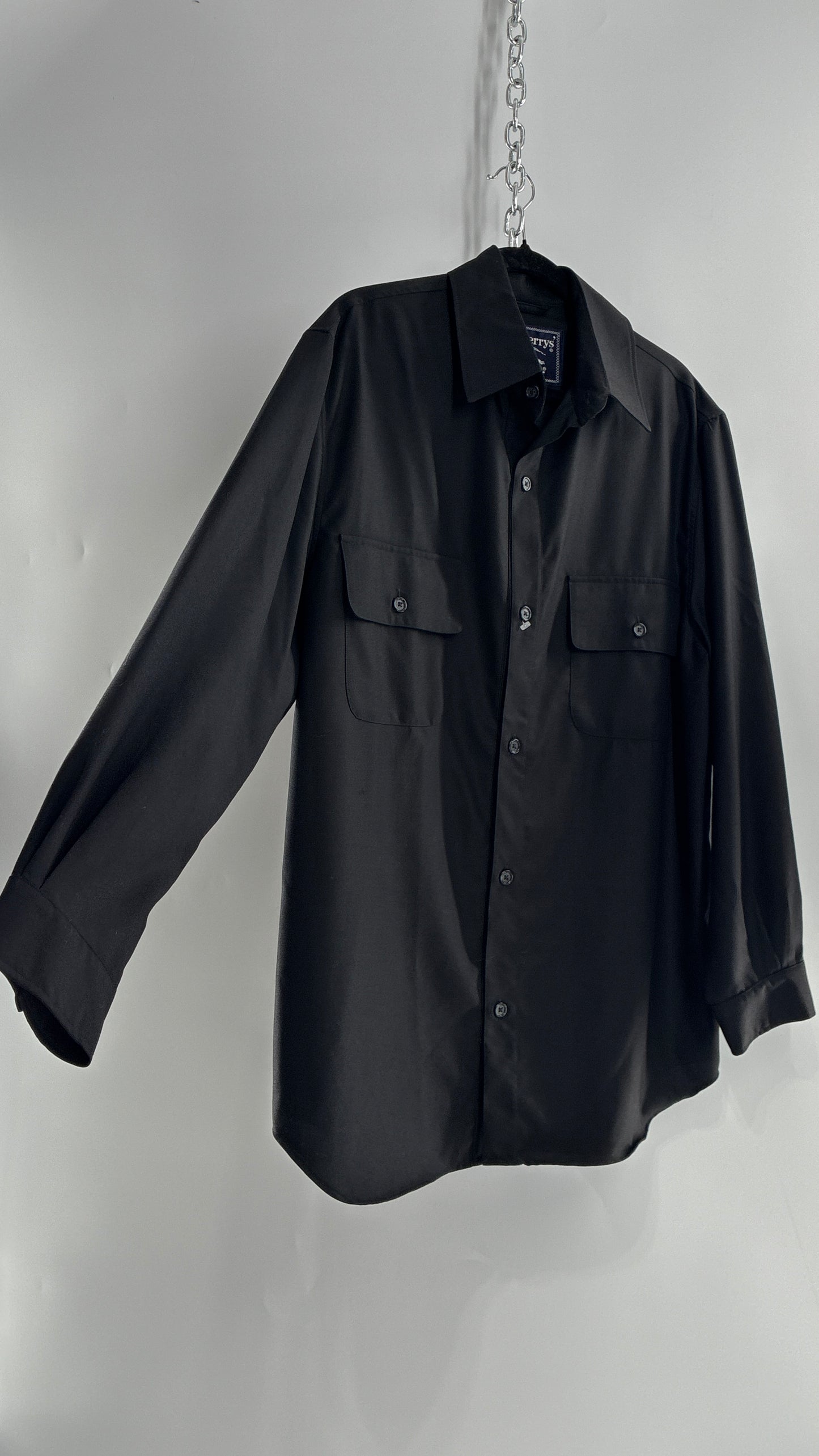 Vintage BURBERRY Black 100% Worsted Cashmere Button Up with Tags Attached (Small)