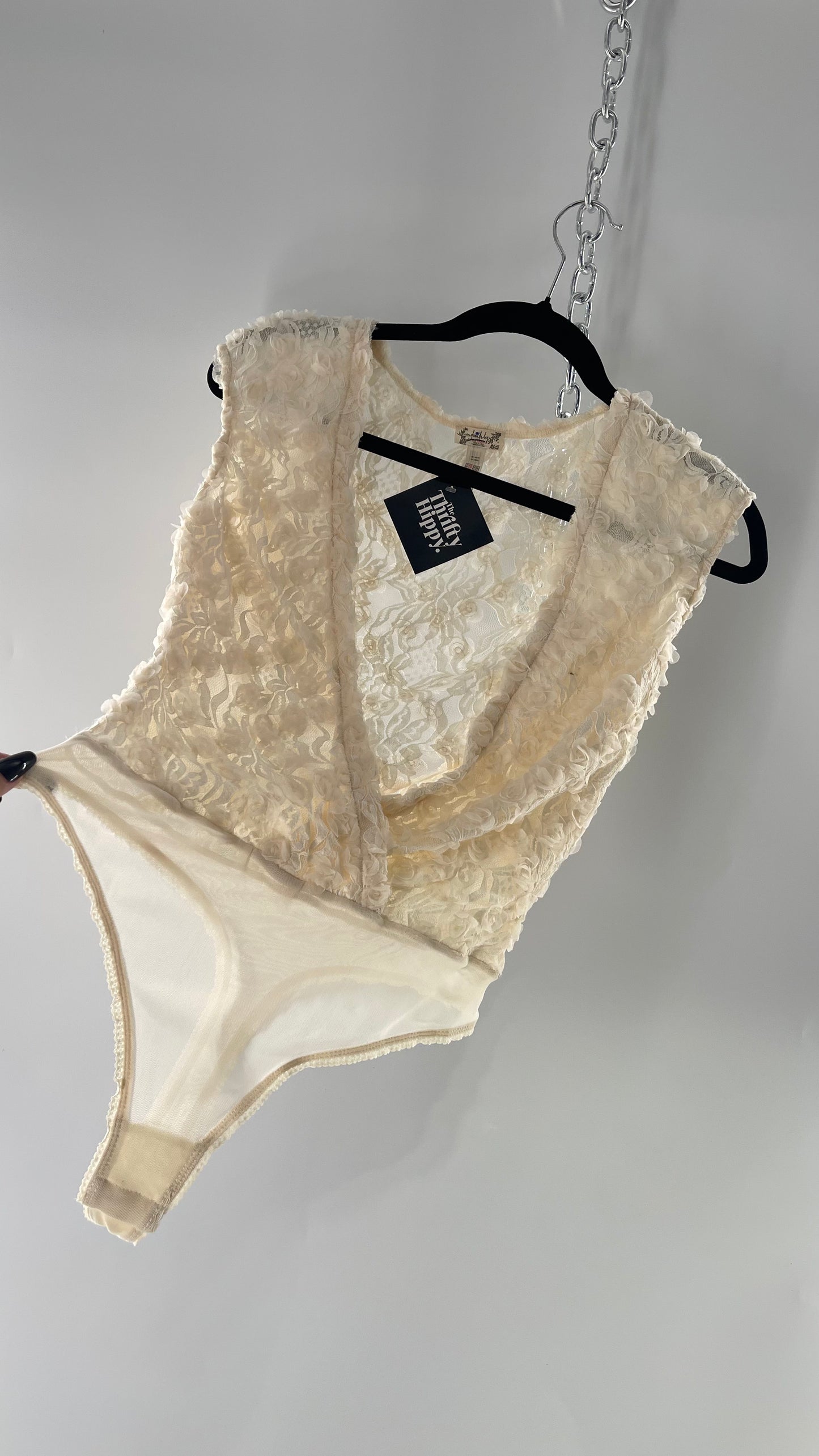 Intimately Free People White Shirt Sleeve Rosette Bodysuit (Small)