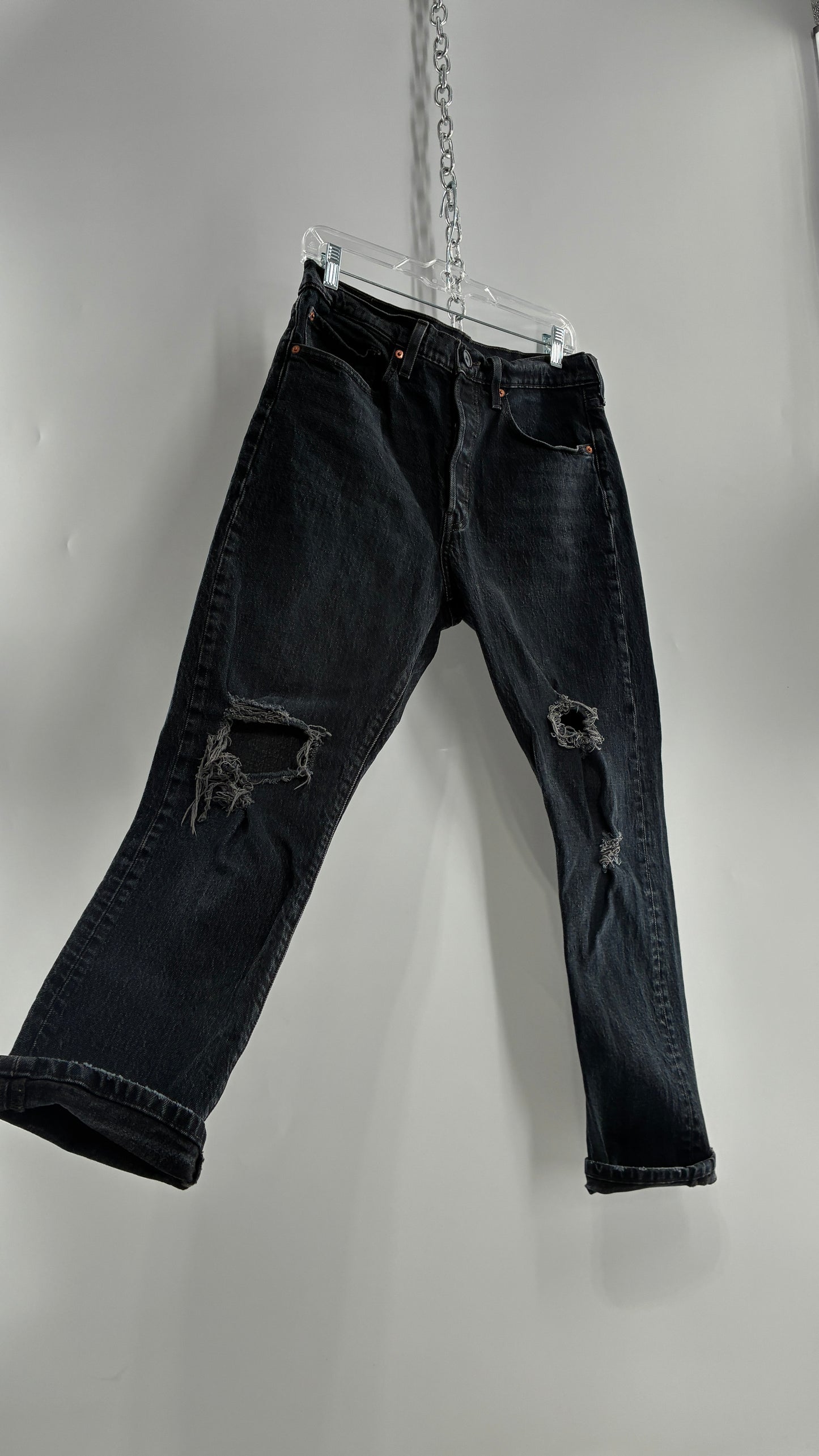 Vintage LEVI Dark Wash Distressed Denim 501s (30x28)
