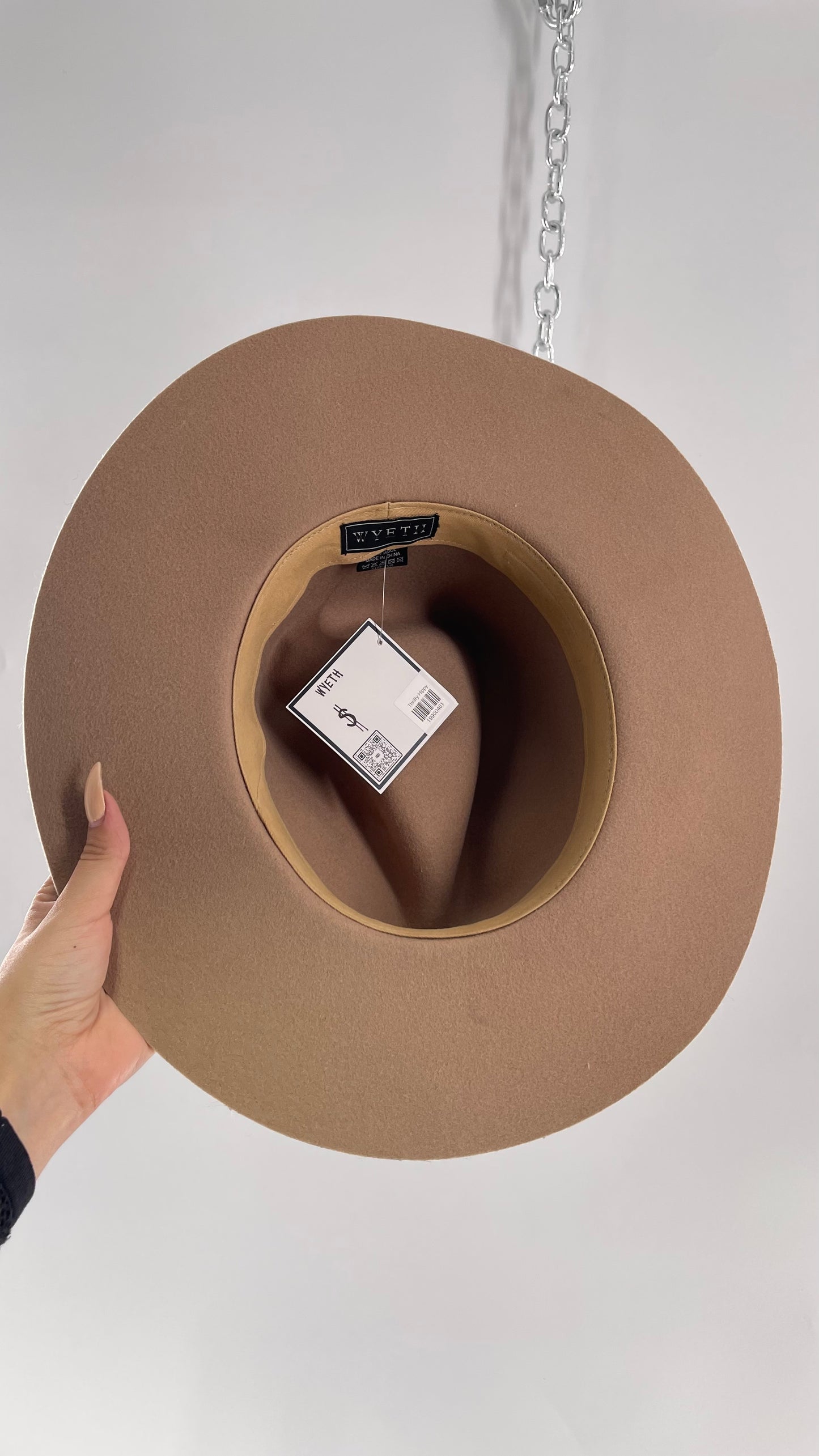 Free People WYETH Tan 100% Wool Lace Belted Wide Brim Sun Hat