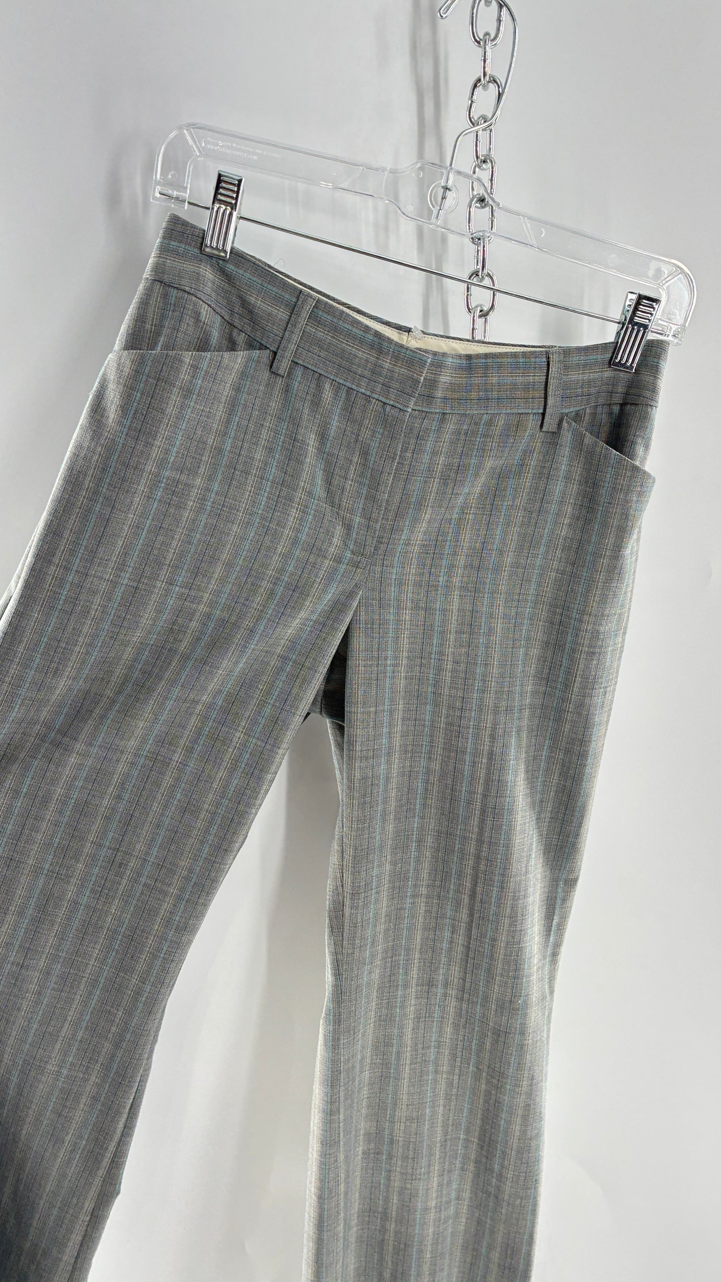 Vintage 1990s EXPRESS Editor Iconic Grey and Blue Low Rise Kickflare Pants (1)