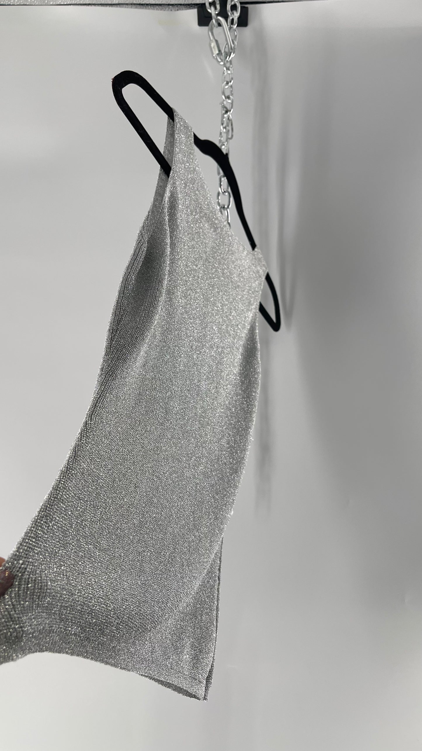 Vintage Christine Phillipe Vintage Metallic Silver Tinsel Knit Tank (Medium)