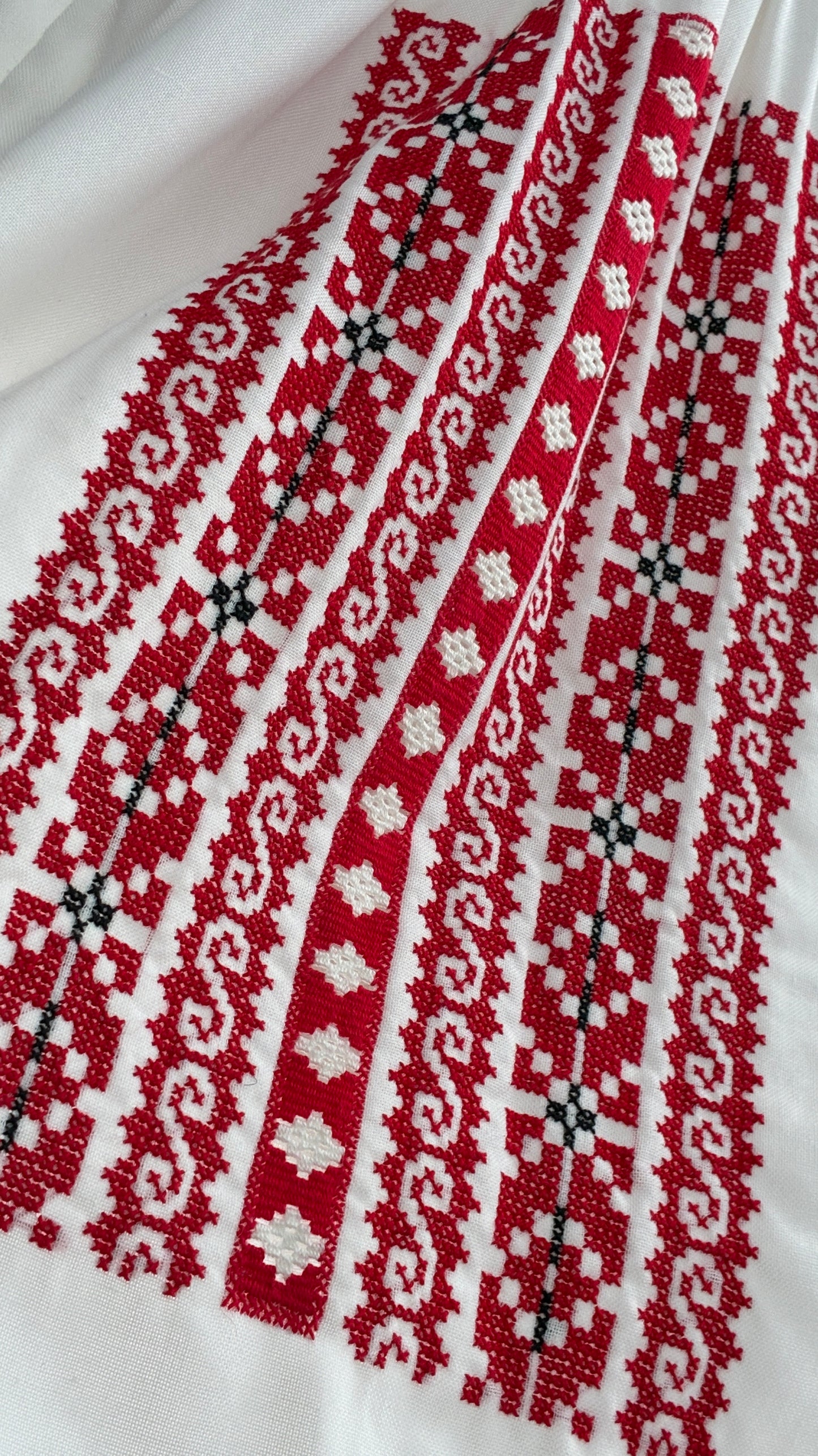 Vintage 1970s LUX FOLKLOR Budapest Handmade Cotton Long Sleeve and Skirt Covered in Red Embroidery and Stitching