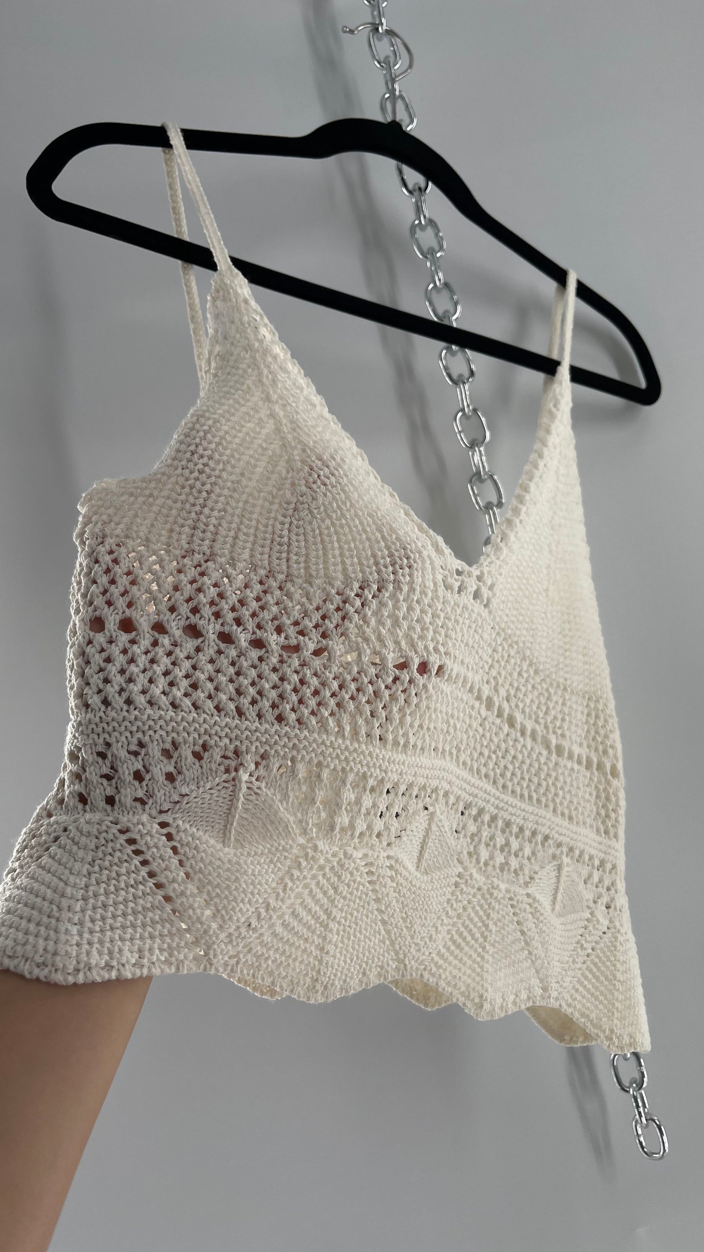 Anthropologie Pilcro White Crochet Cropped Tank (Small)
