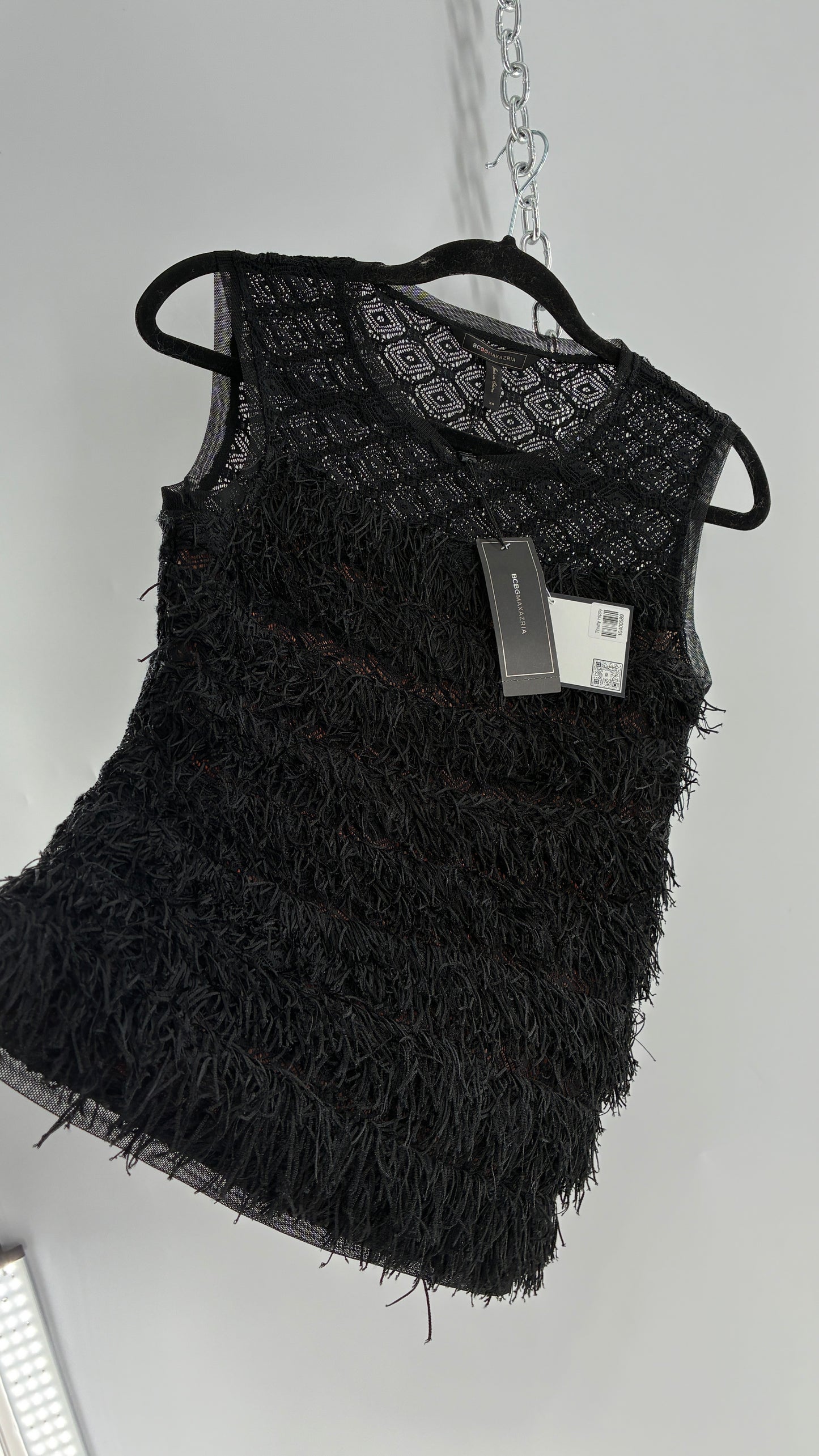 Deadstock Vintage BCBG MAXAZRIA Auden Black Fringe And Lace Top (XS)