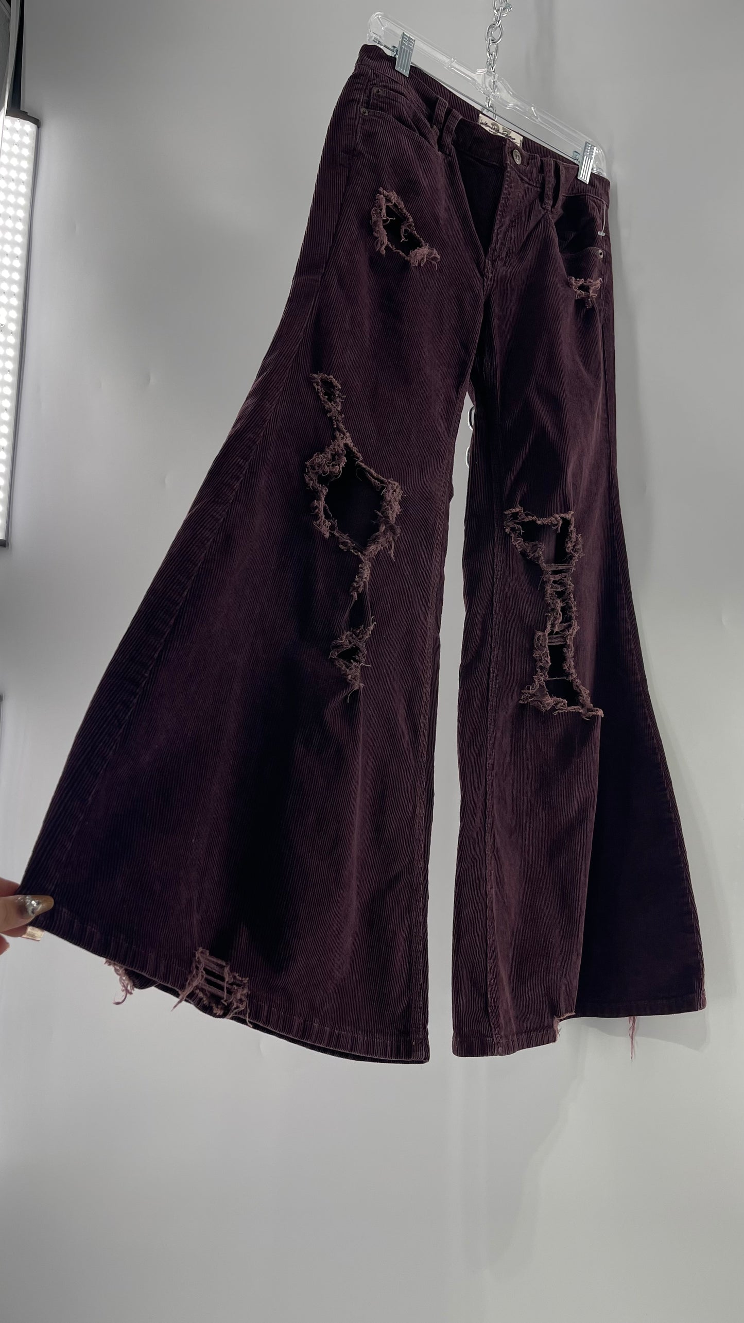Free People Plum Corduroy Distressed Flare Bell Bottoms (27)