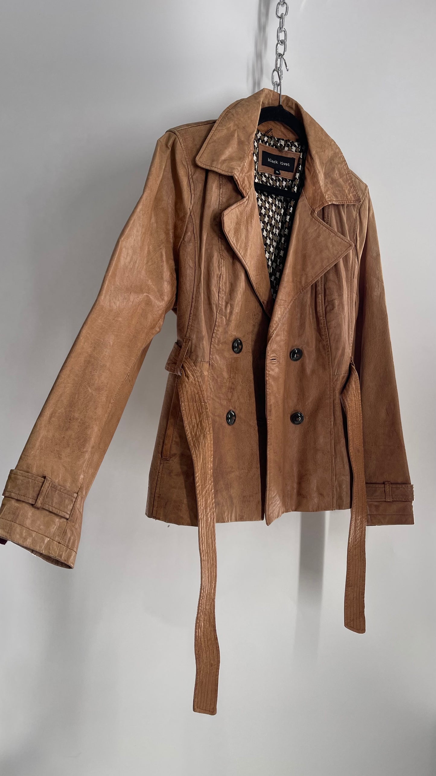 Vintage Black Rivet Leather Trench (XL)