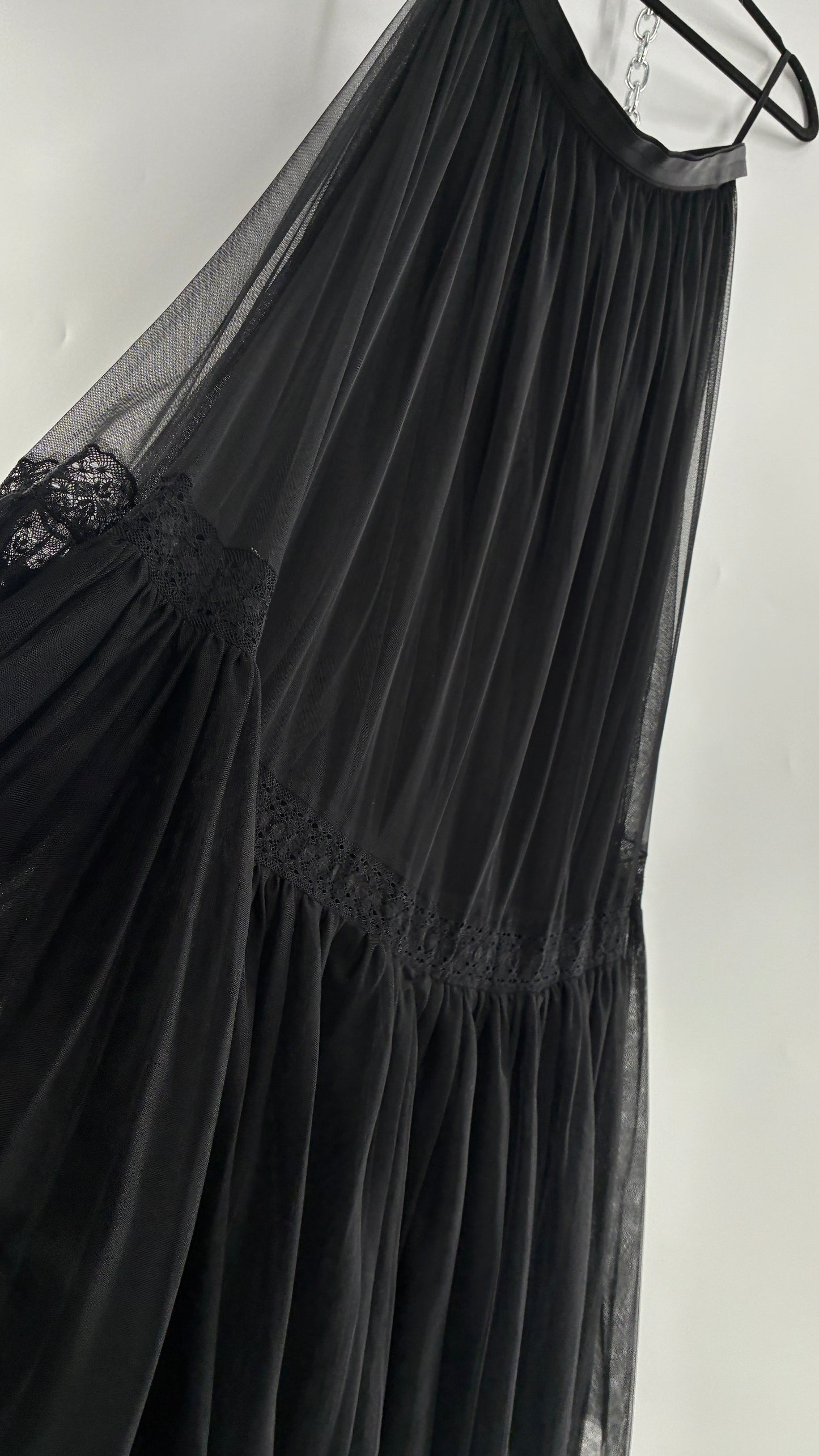 Needle & Thread Voluminous Black Multi Layer Mesh Full Length Skirt with Ribbon Waistline with Tags Attached (10)
