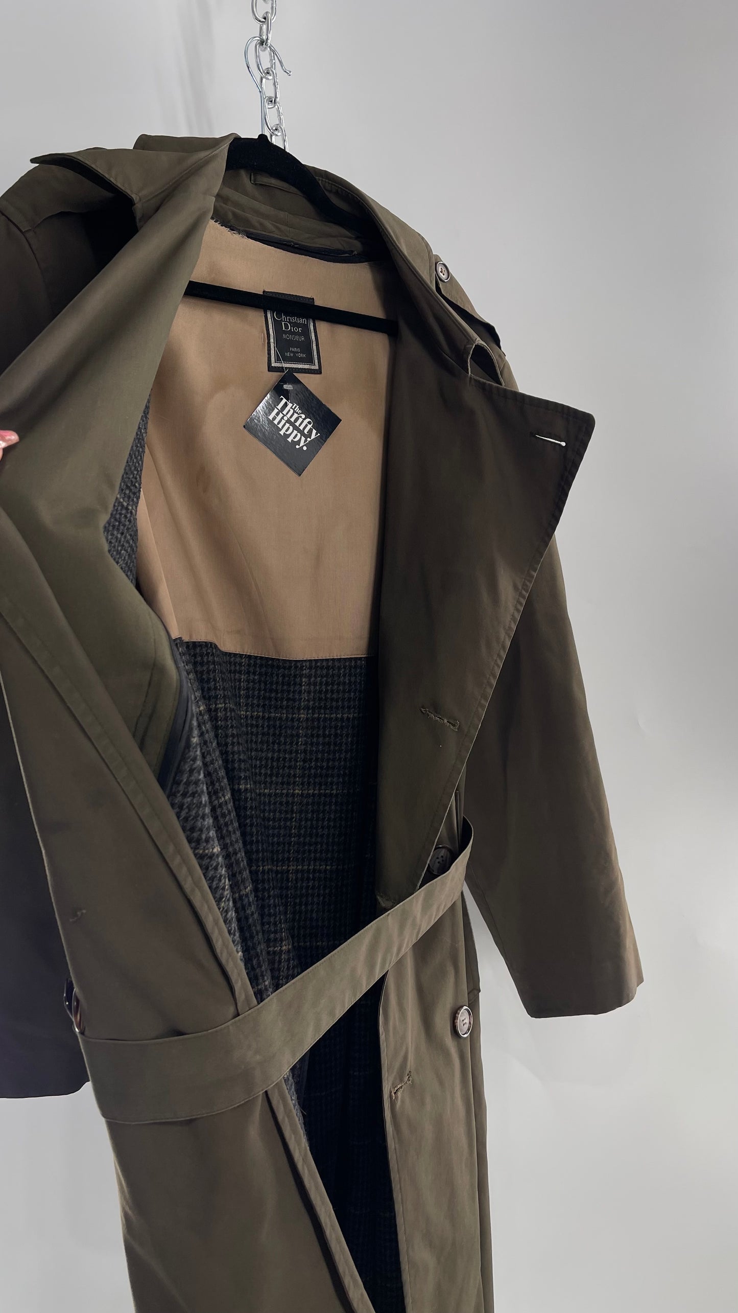 Vintage Christian Dior Olive Green Trench Coat (42L)