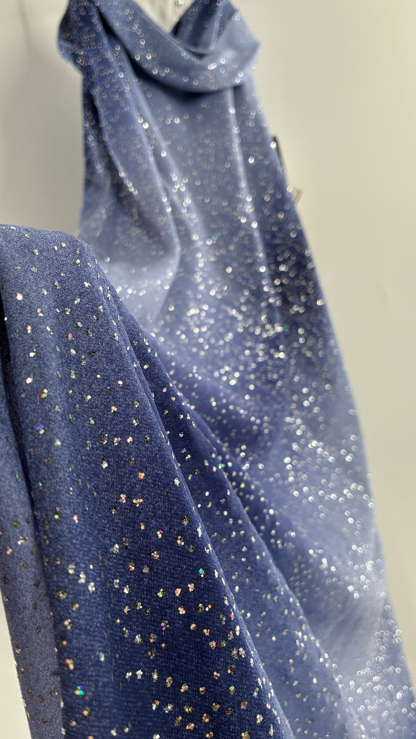 Deadstock Vintage ONYX Blue Iridescent Glitter Sparkle Draped Bust Gown (14)