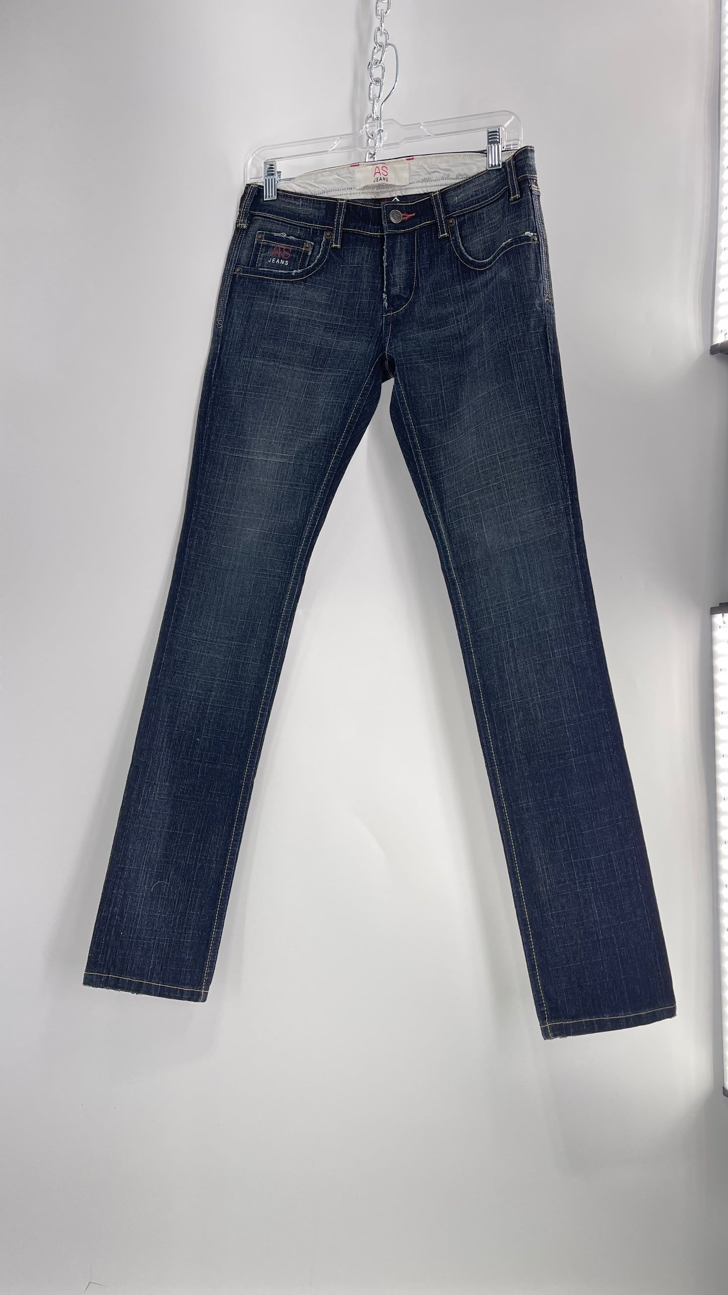 Vintage Smart AS JEANS Dark Wash with Grain and Embroidered/Embellished Kiss Rock Logo (28)
