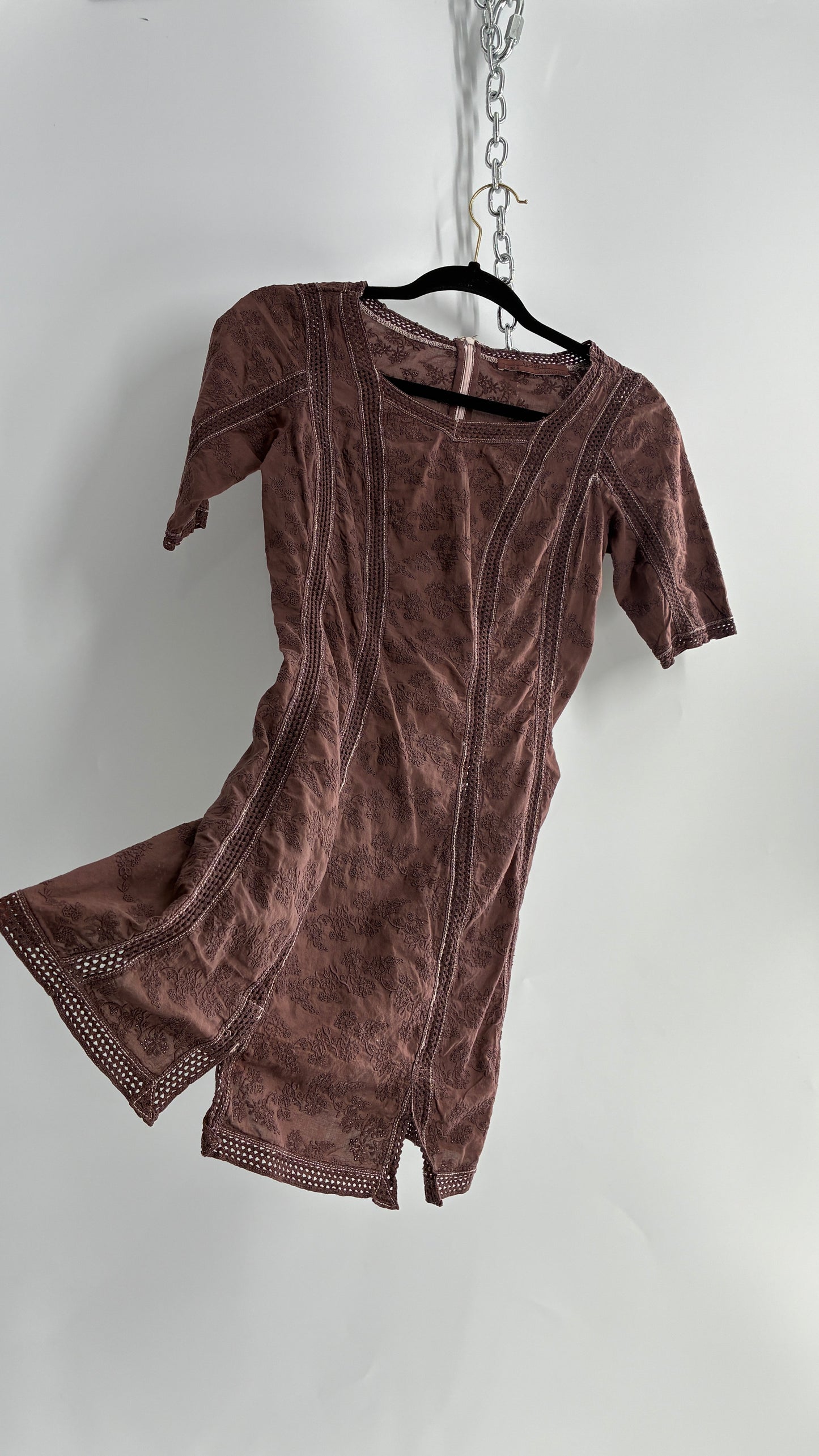 ALSAINTS Embroidered Brown Cotton Bodycon Mini Dress (4)